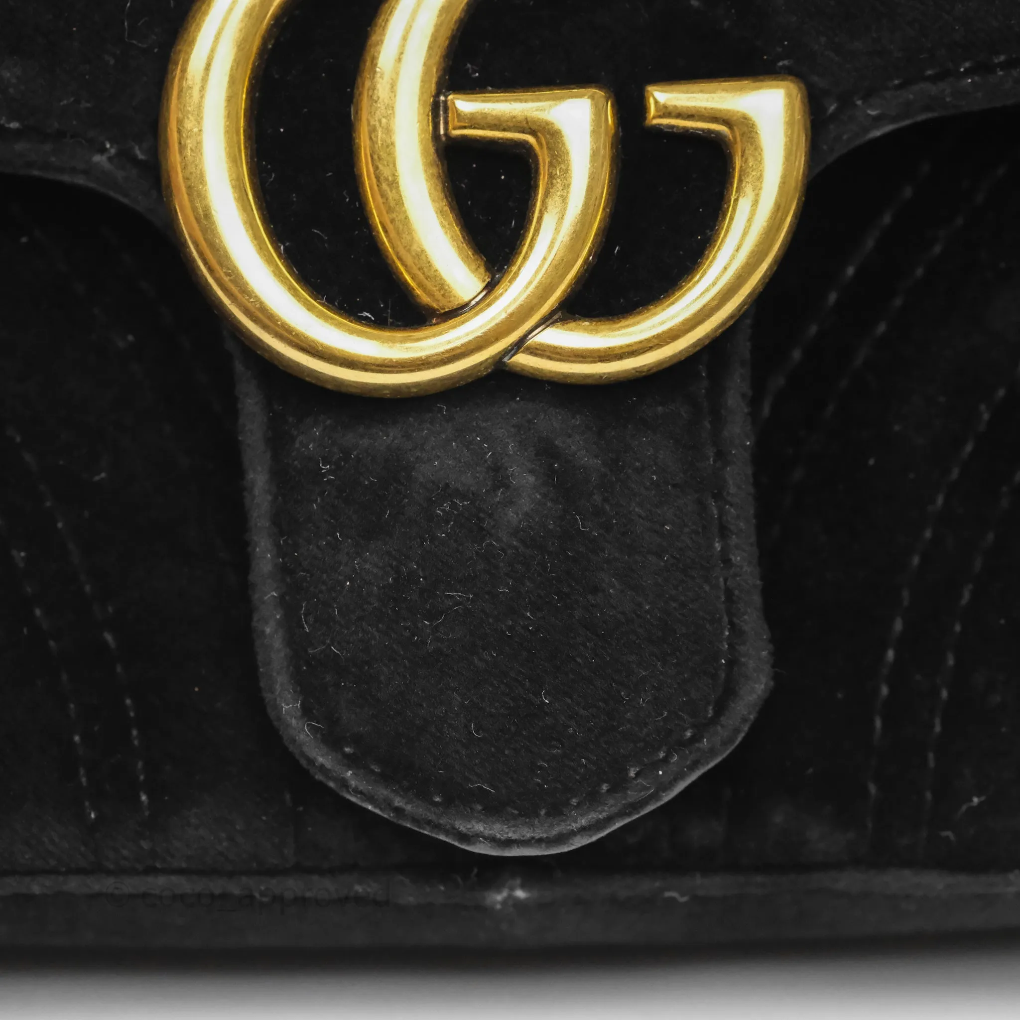 Gucci Mini Marmont Velvet Black Aged Gold Hardware