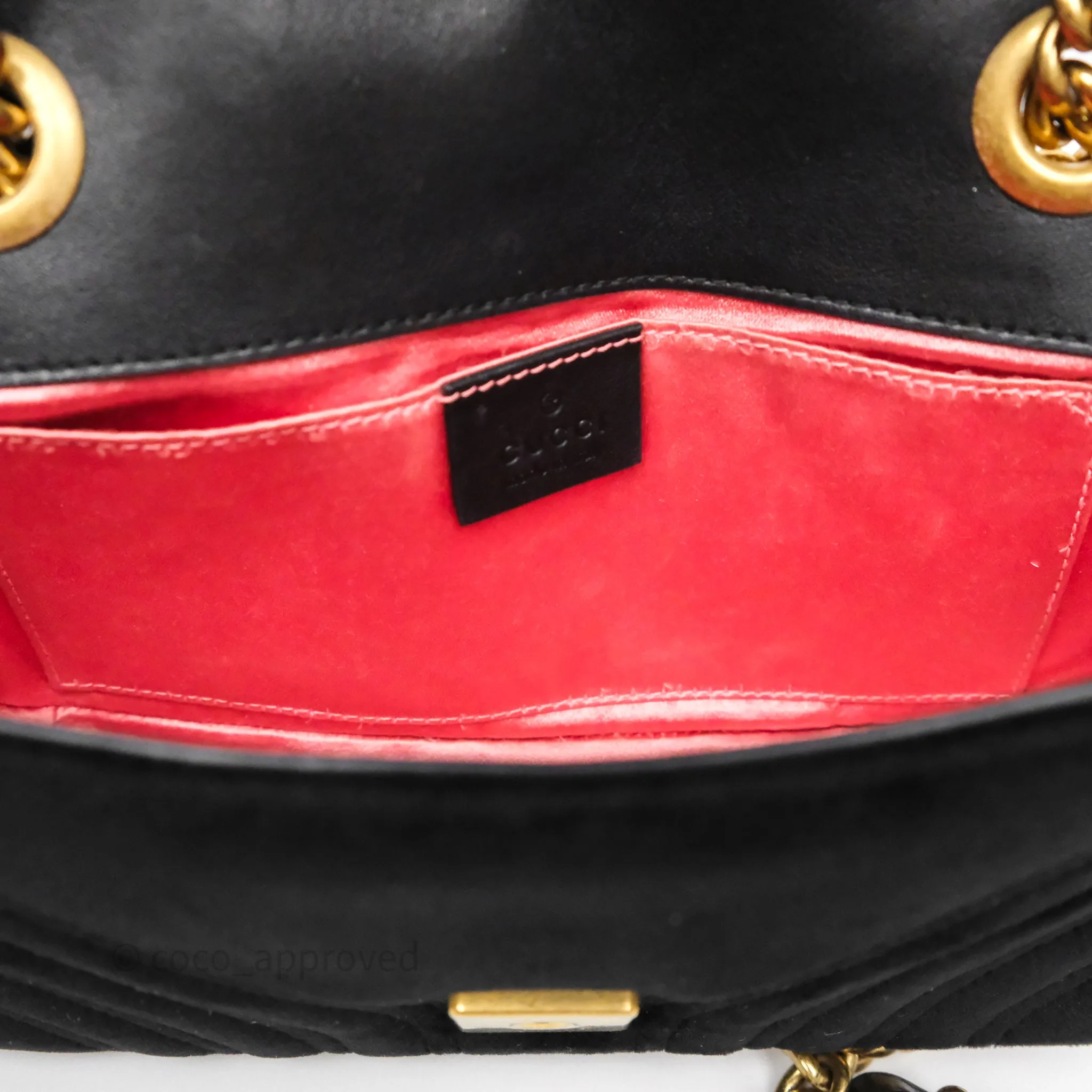 Gucci Mini Marmont Velvet Black Aged Gold Hardware