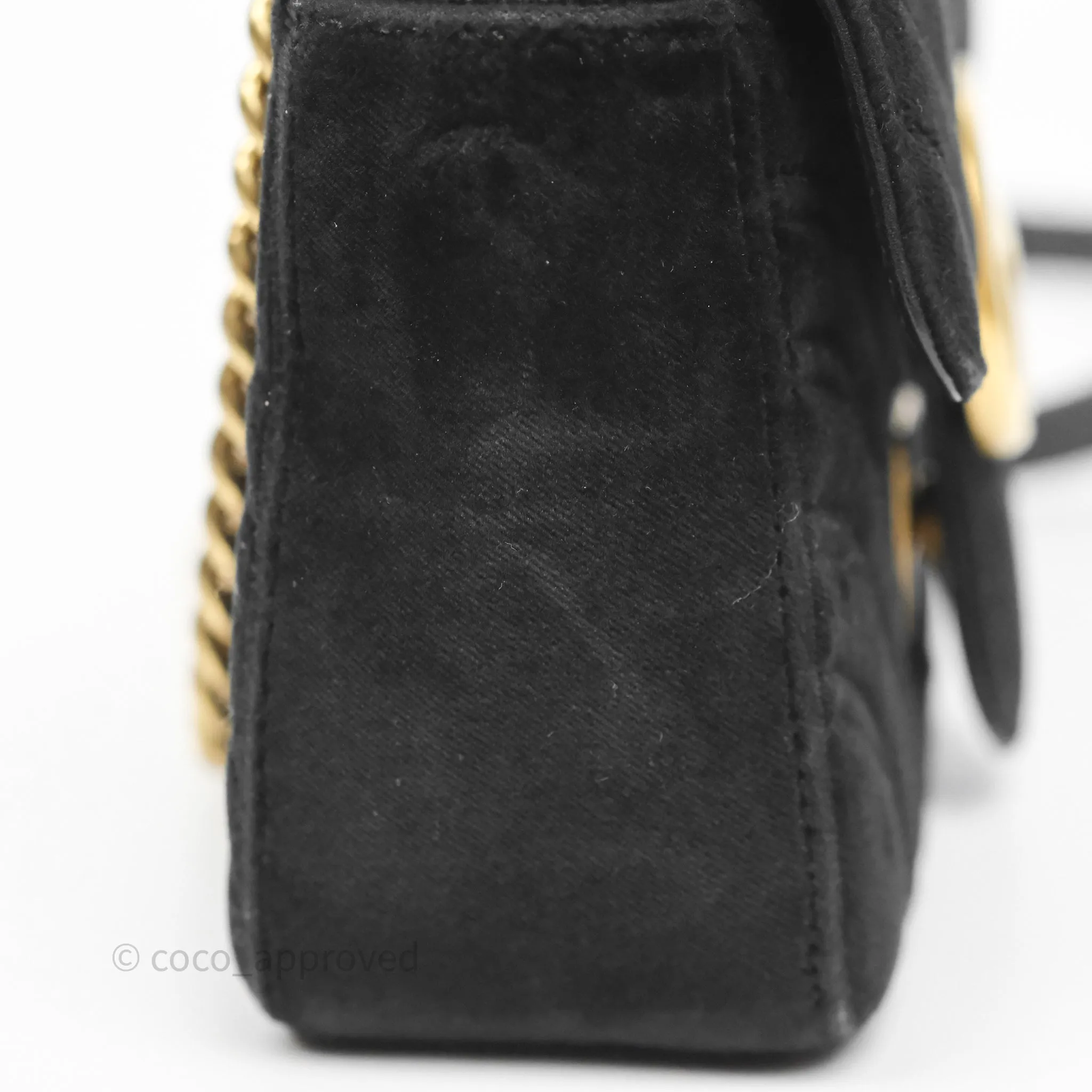 Gucci Mini Marmont Velvet Black Aged Gold Hardware