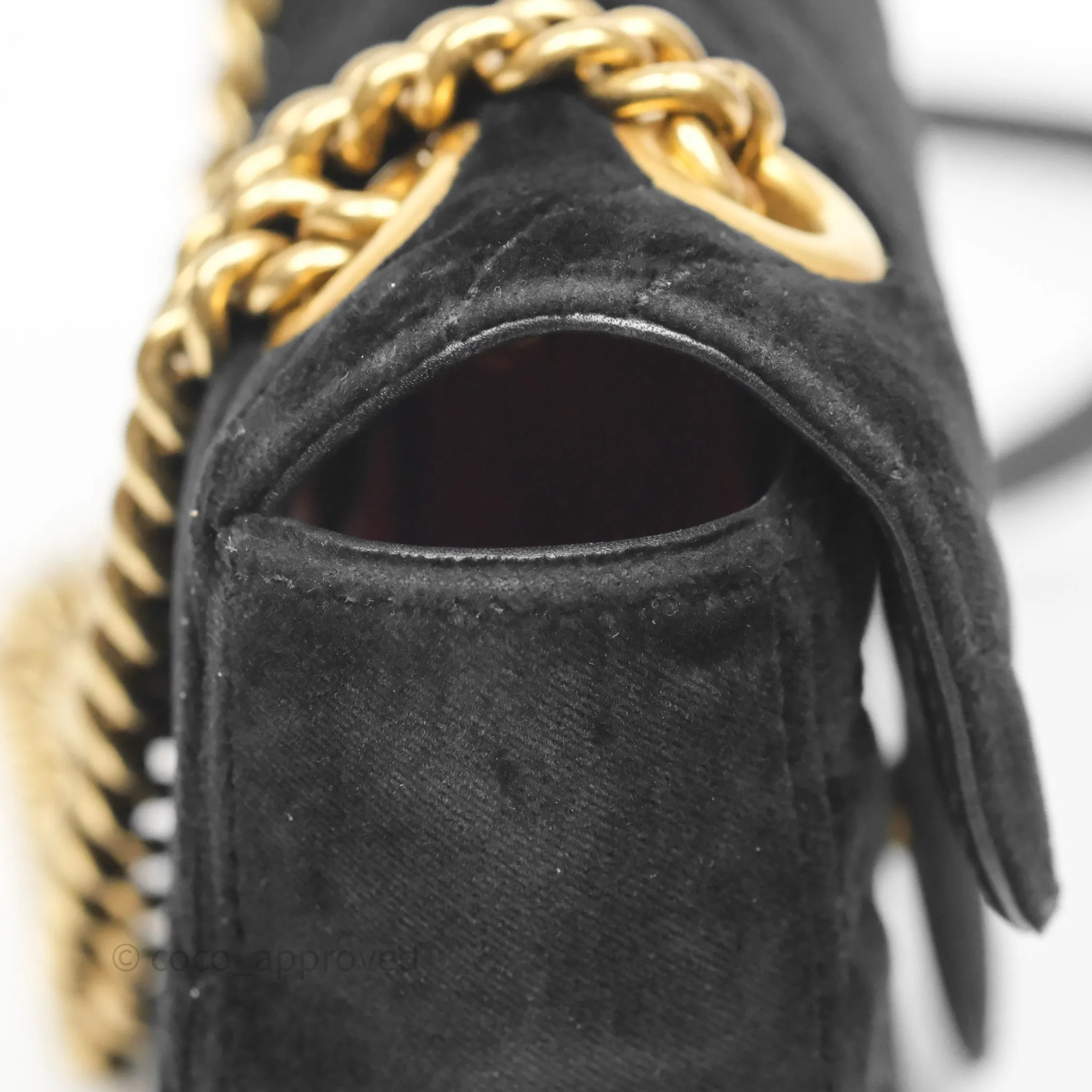 Gucci Mini Marmont Velvet Black Aged Gold Hardware
