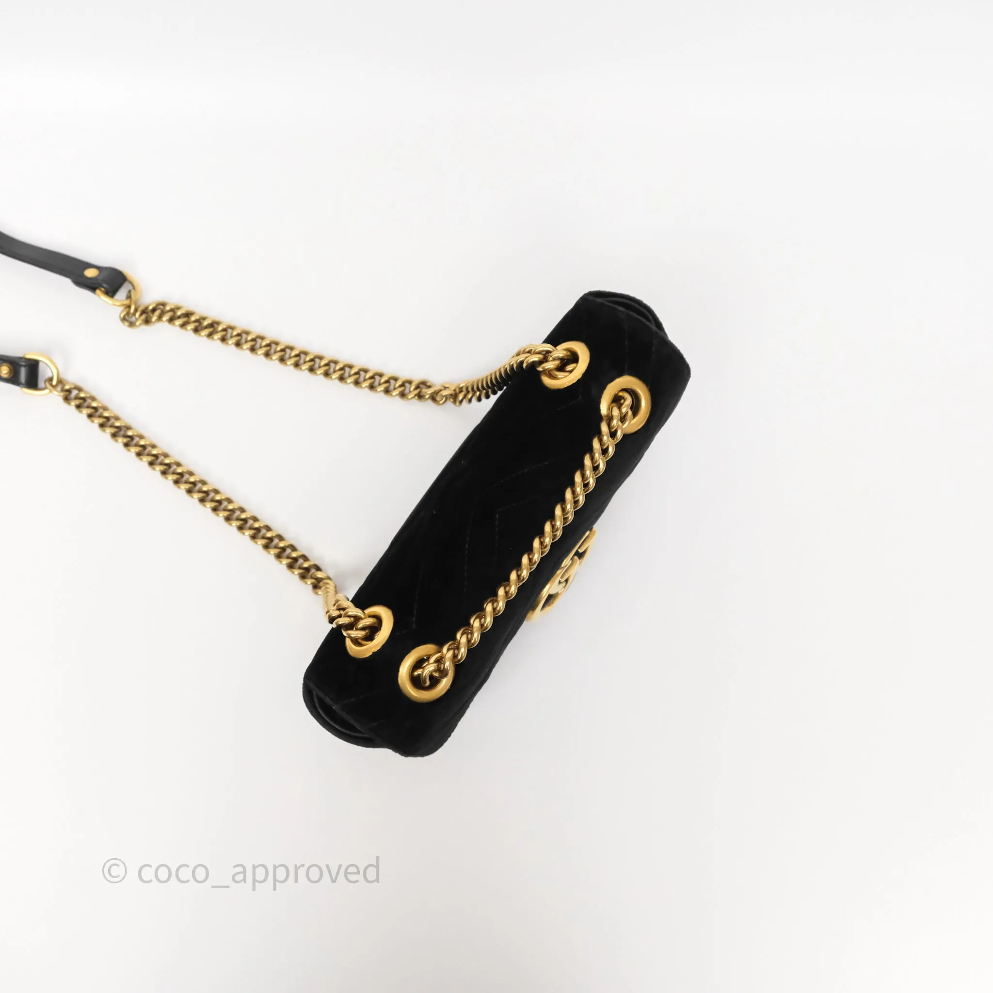 Gucci Mini Marmont Velvet Black Aged Gold Hardware