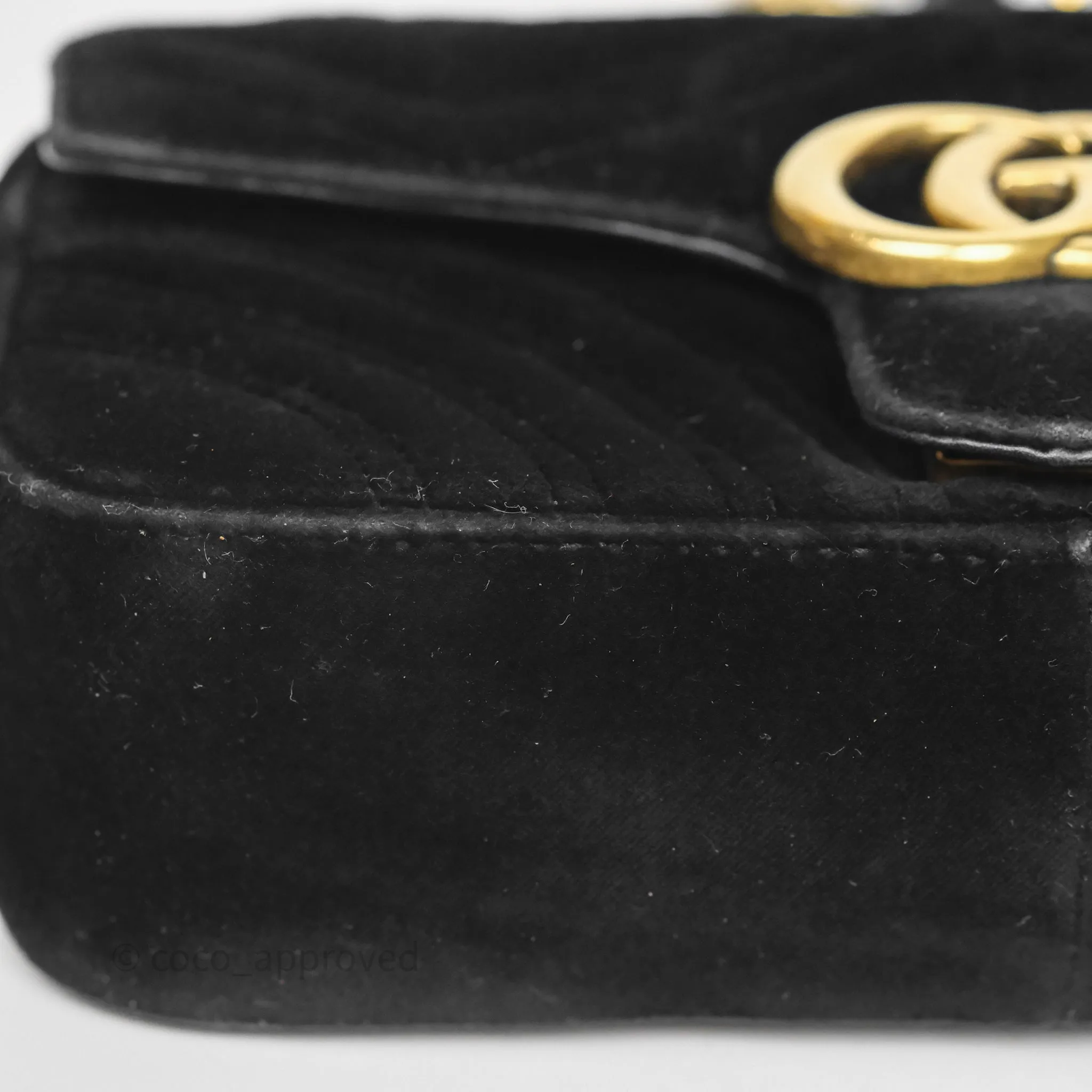 Gucci Mini Marmont Velvet Black Aged Gold Hardware