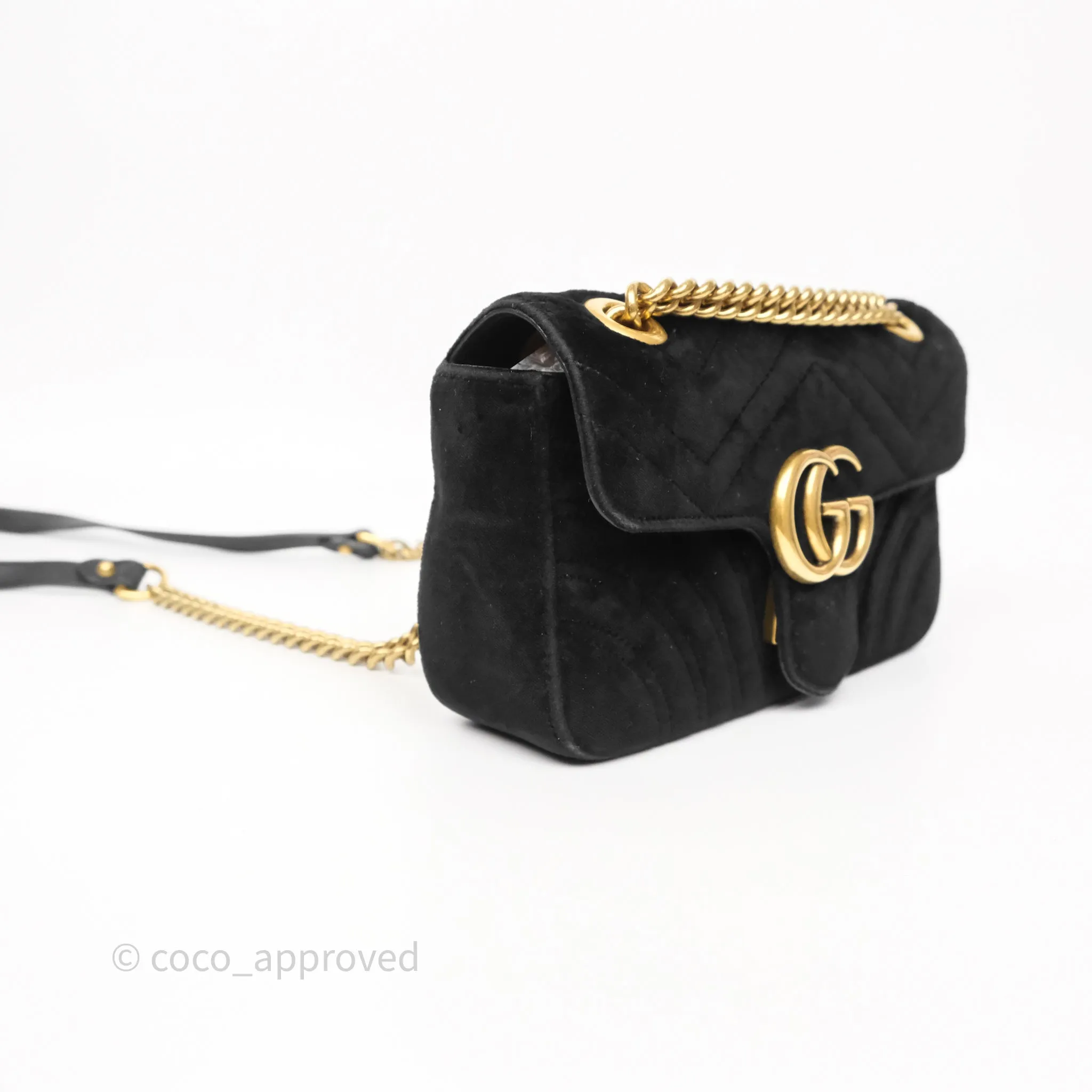 Gucci Mini Marmont Velvet Black Aged Gold Hardware