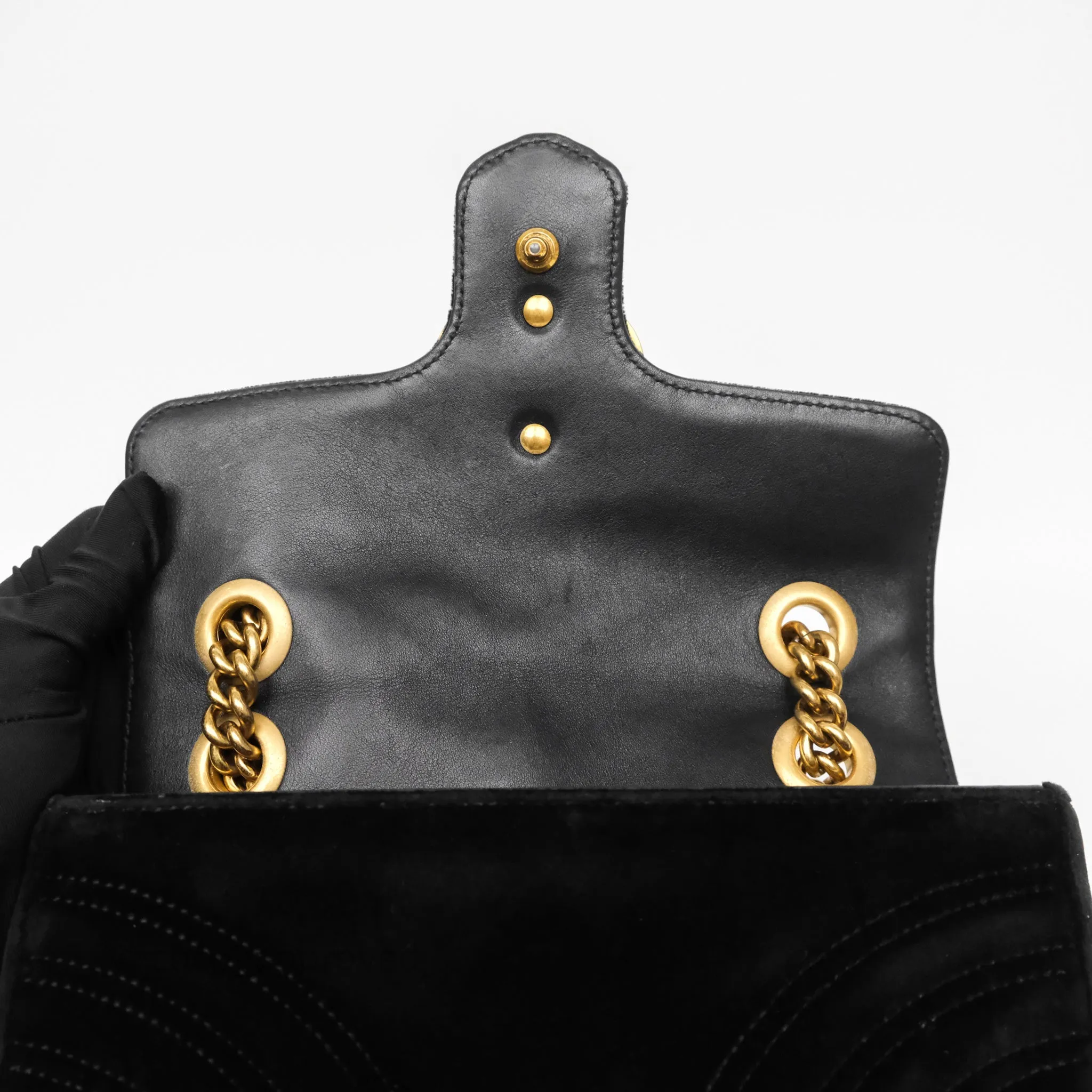 Gucci Mini Marmont Velvet Black Aged Gold Hardware