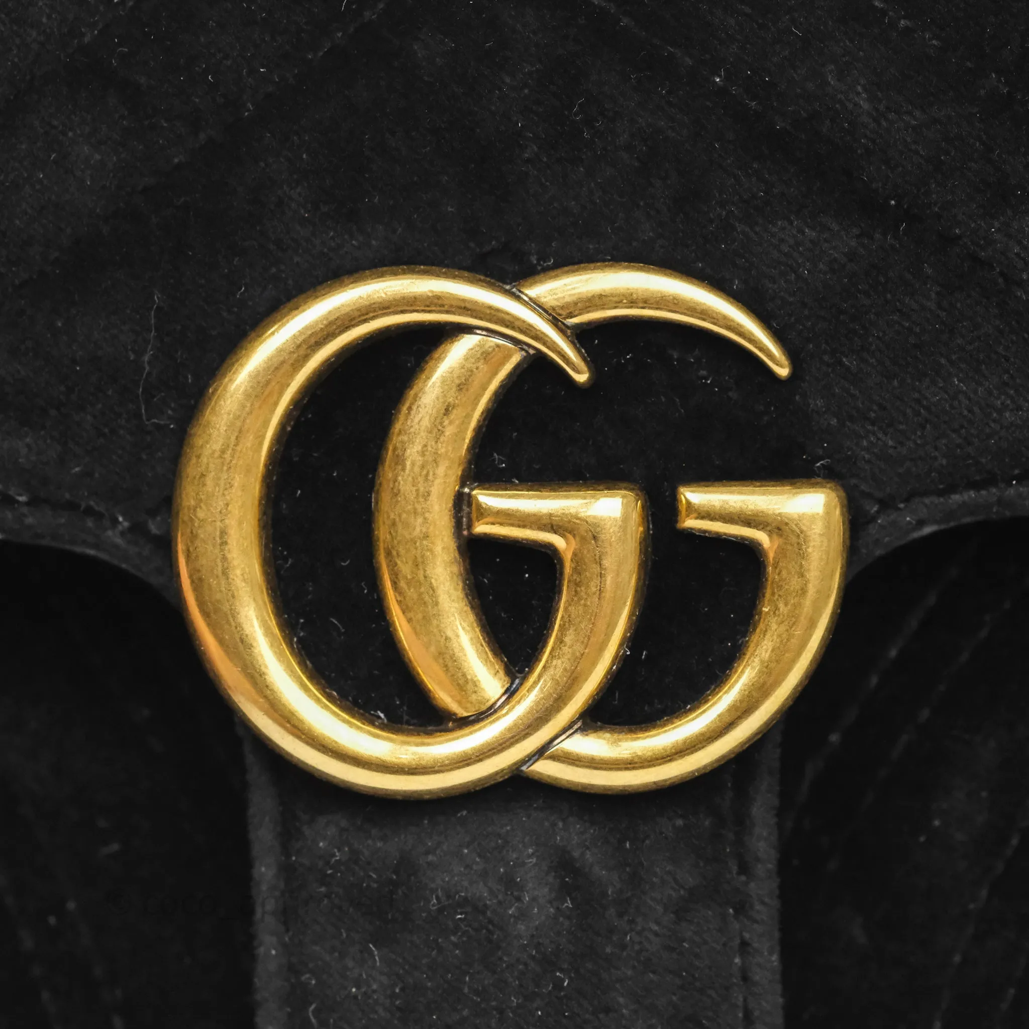 Gucci Mini Marmont Velvet Black Aged Gold Hardware