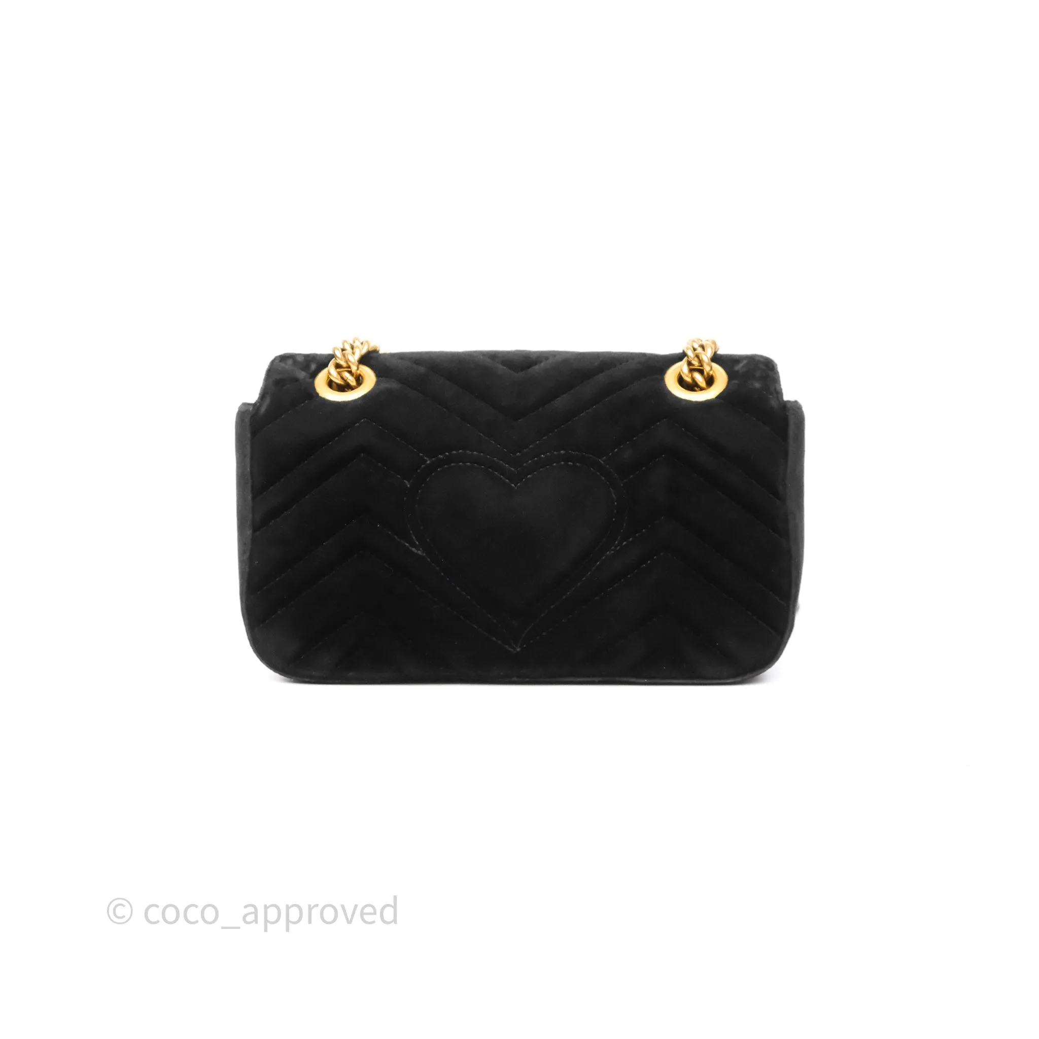 Gucci Mini Marmont Velvet Black Aged Gold Hardware