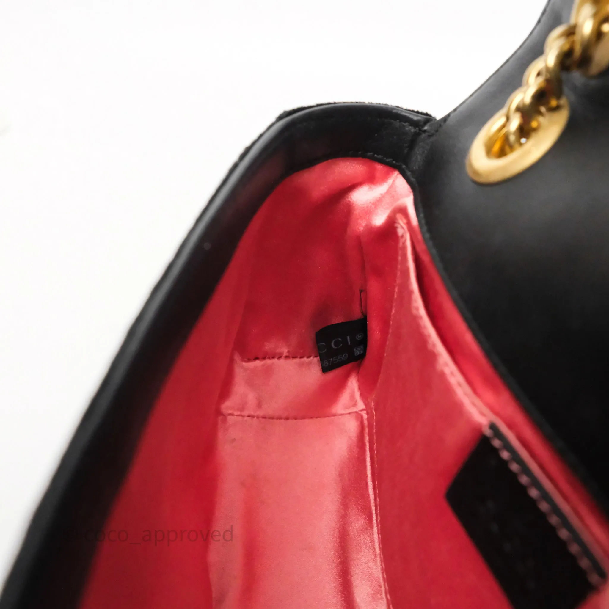 Gucci Mini Marmont Velvet Black Aged Gold Hardware