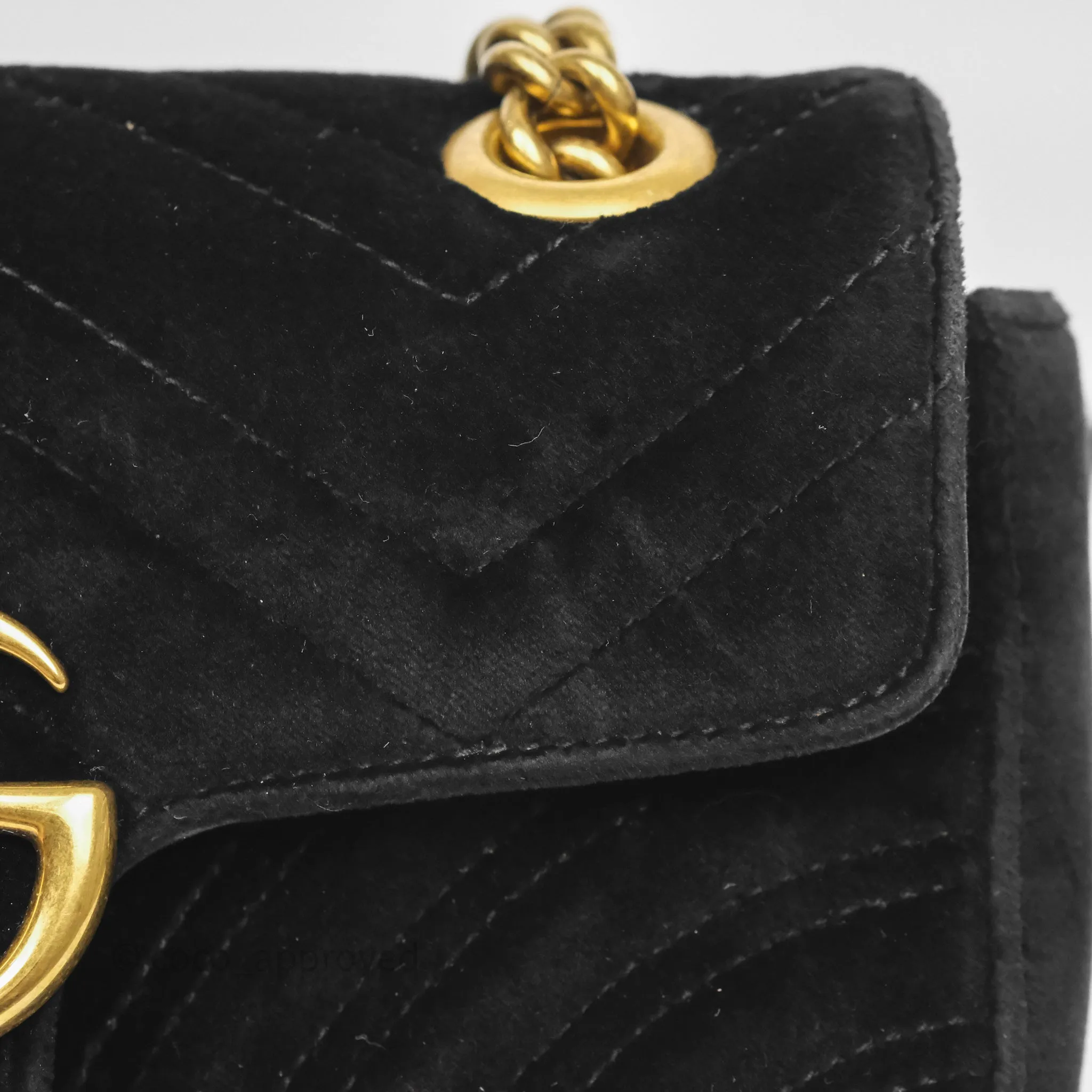 Gucci Mini Marmont Velvet Black Aged Gold Hardware