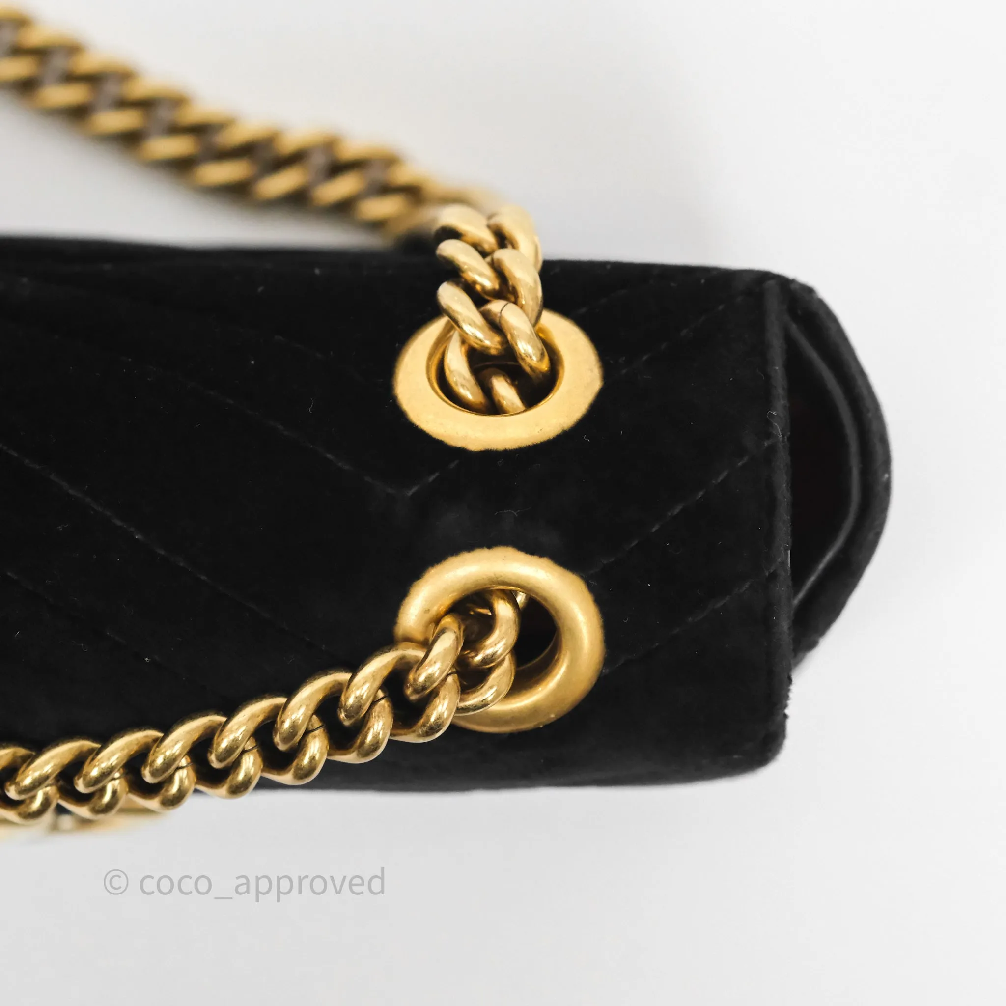 Gucci Mini Marmont Velvet Black Aged Gold Hardware