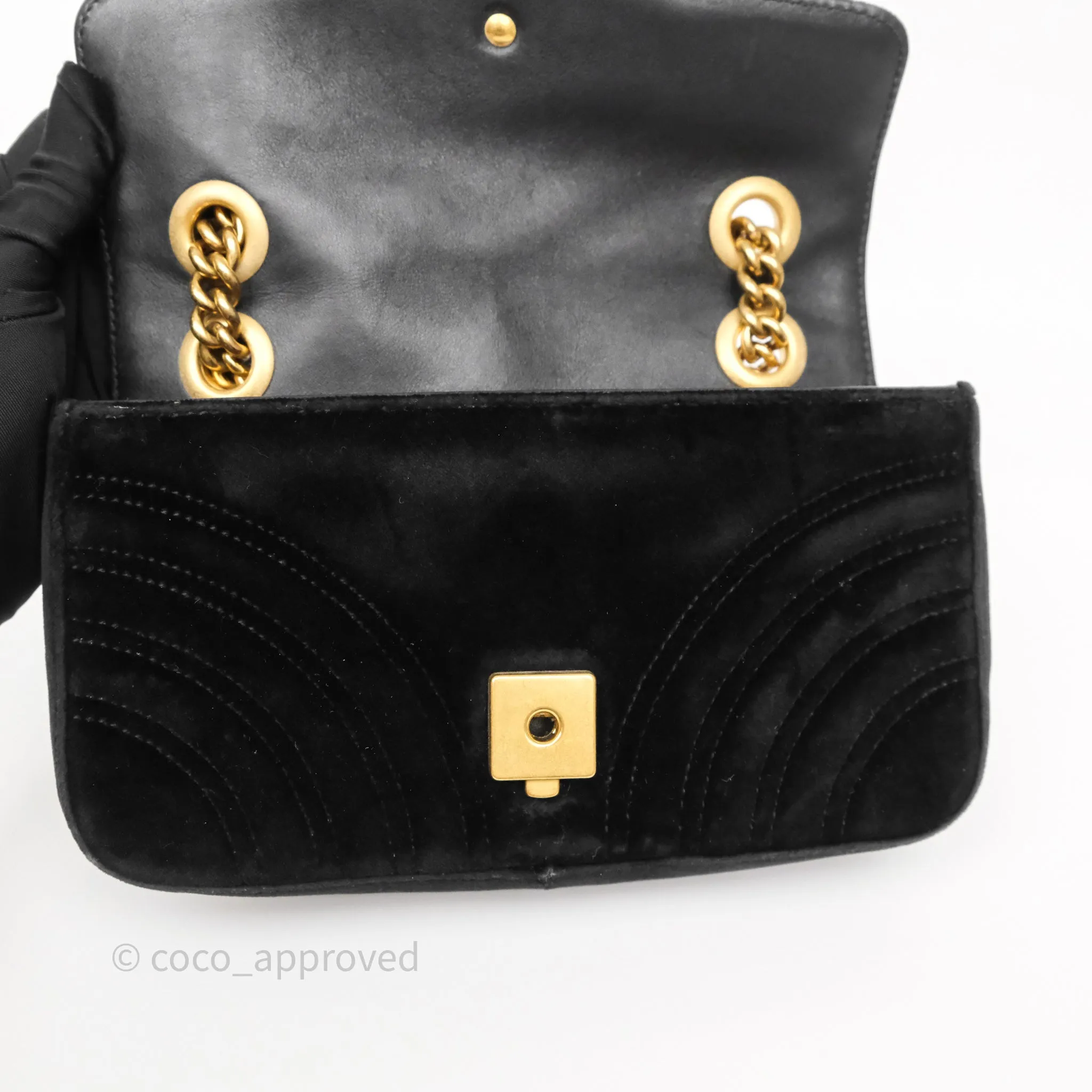 Gucci Mini Marmont Velvet Black Aged Gold Hardware