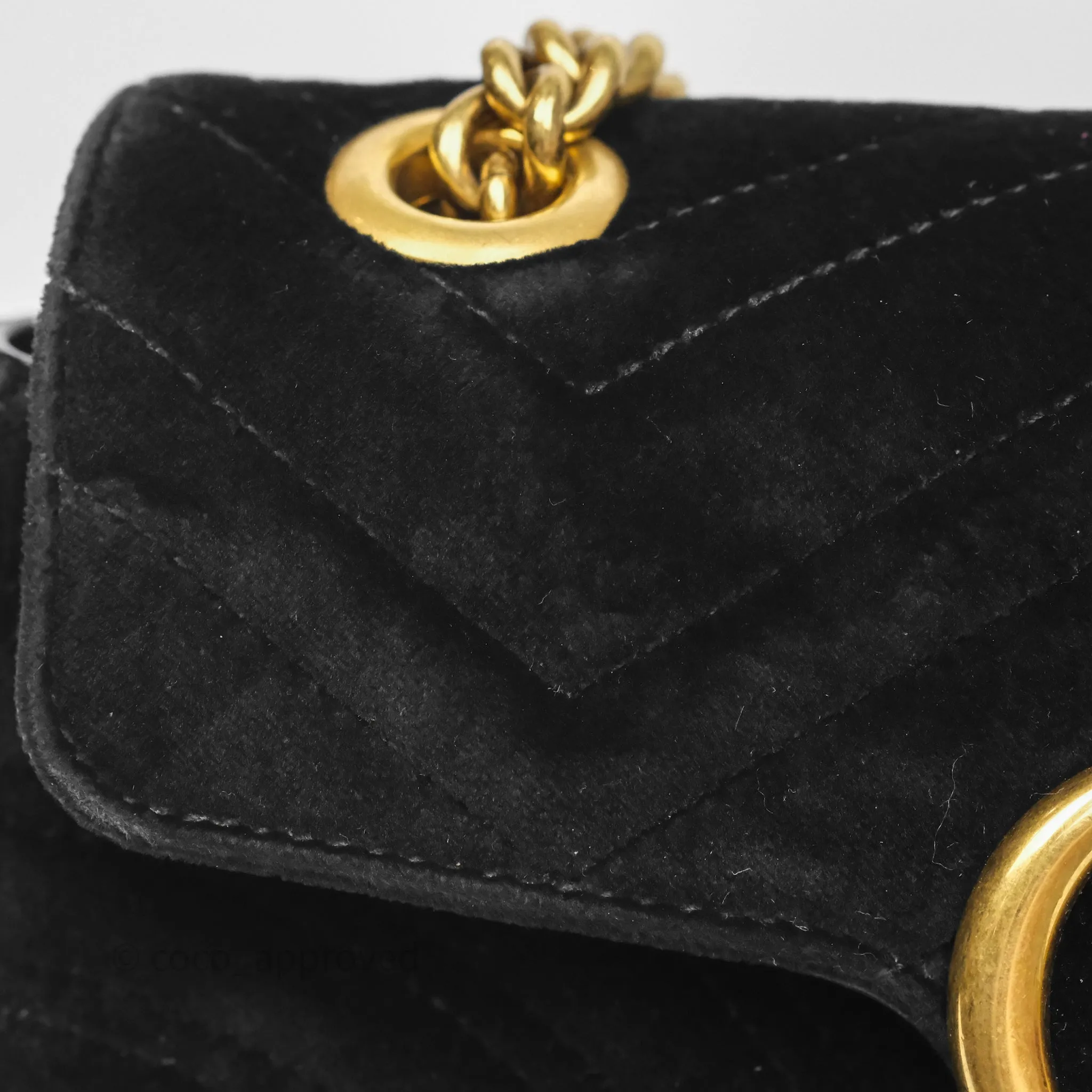 Gucci Mini Marmont Velvet Black Aged Gold Hardware