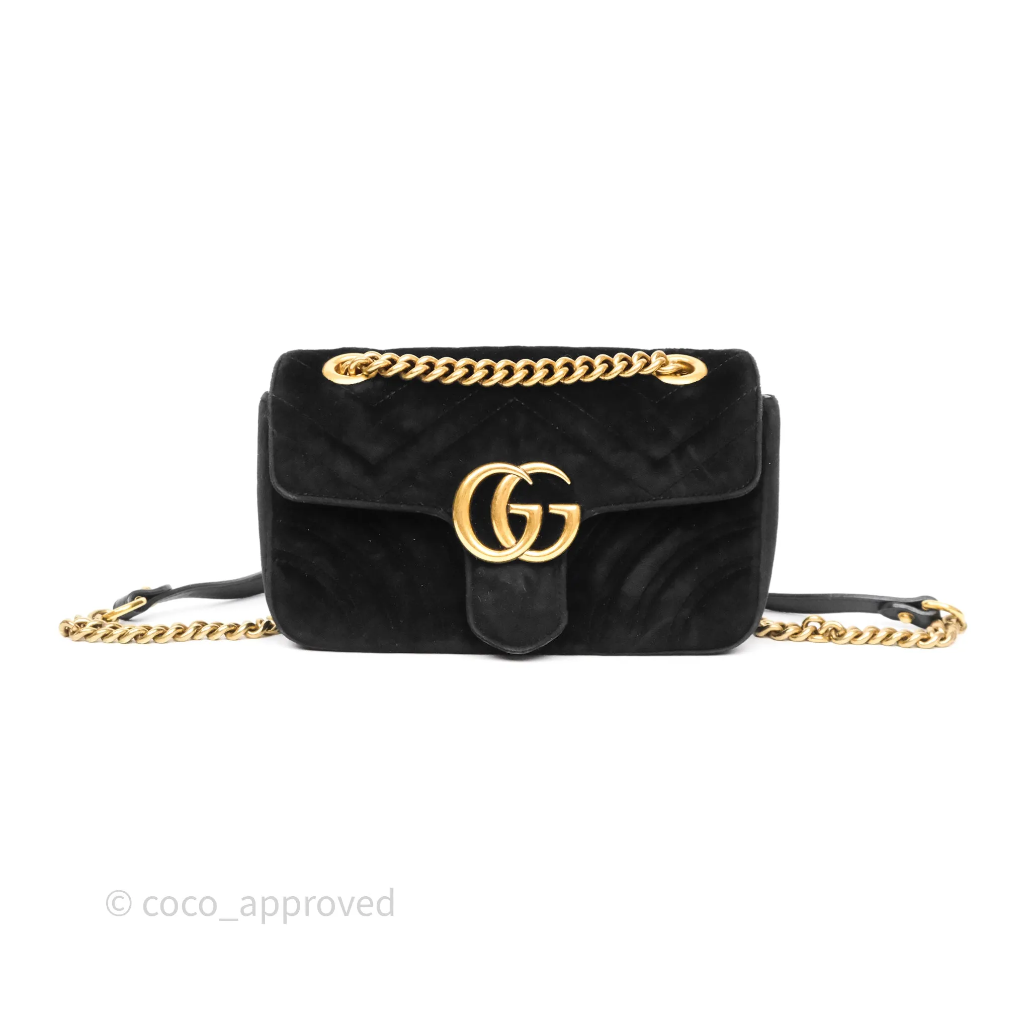 Gucci Mini Marmont Velvet Black Aged Gold Hardware