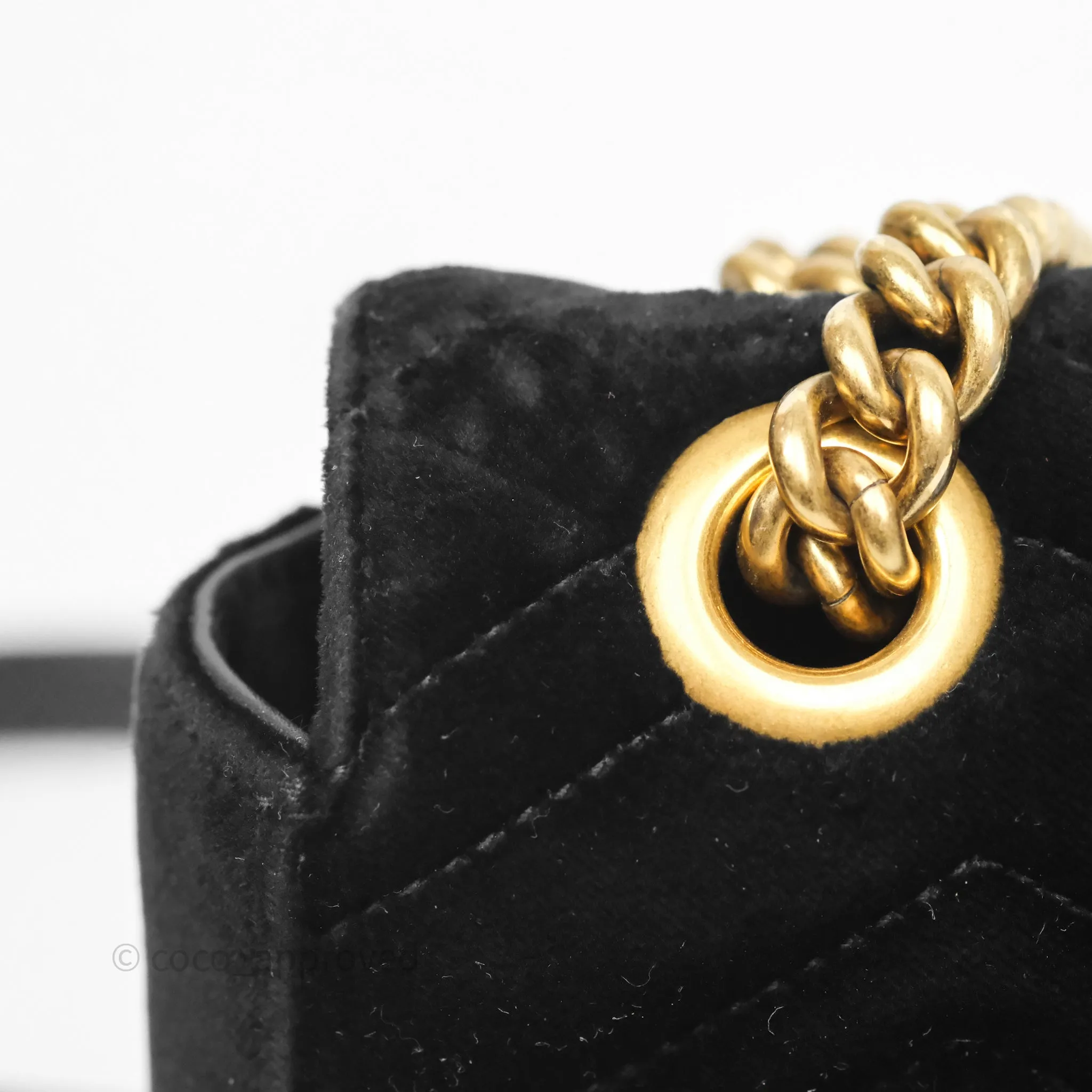 Gucci Mini Marmont Velvet Black Aged Gold Hardware
