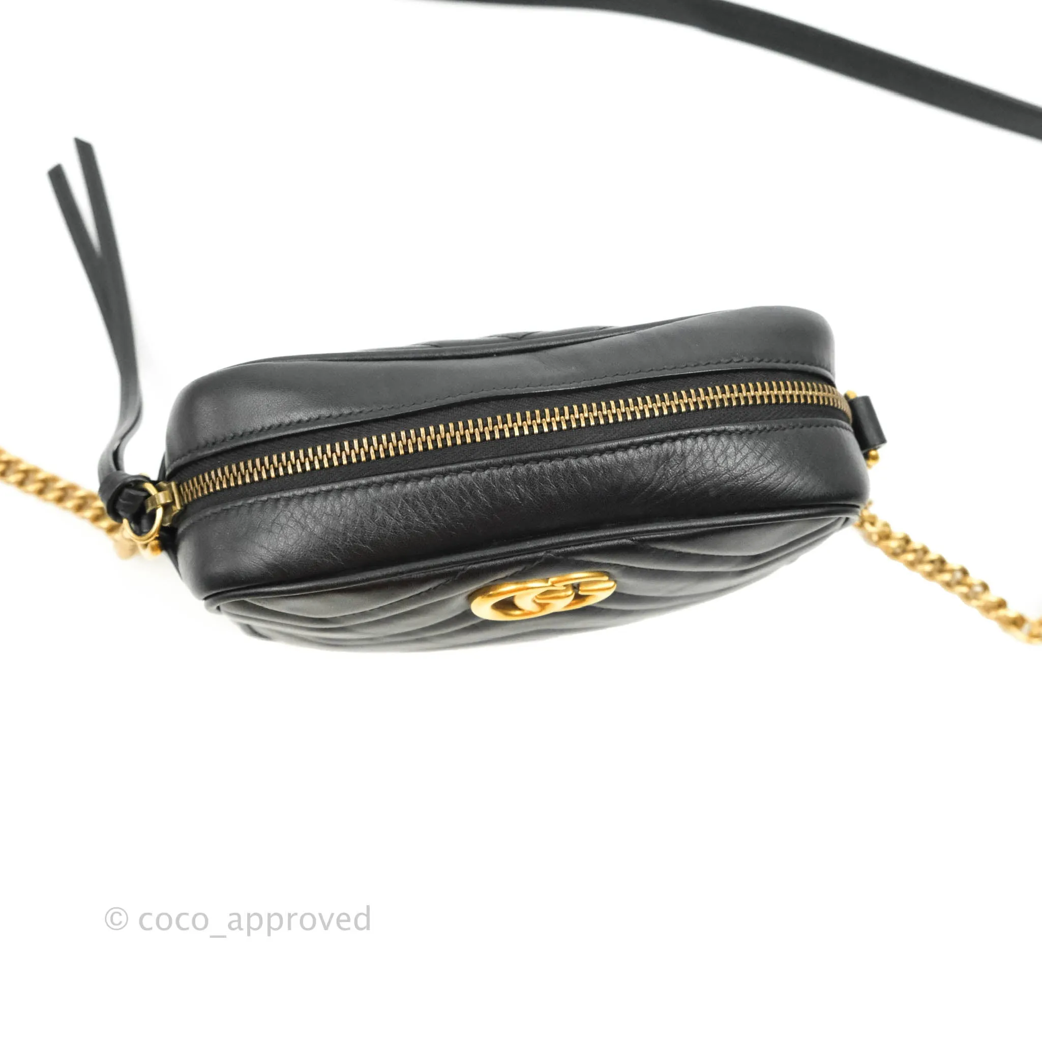 Gucci Mini Matelasse GG Marmont Camera Bag Black Calfskin Gold Hardware