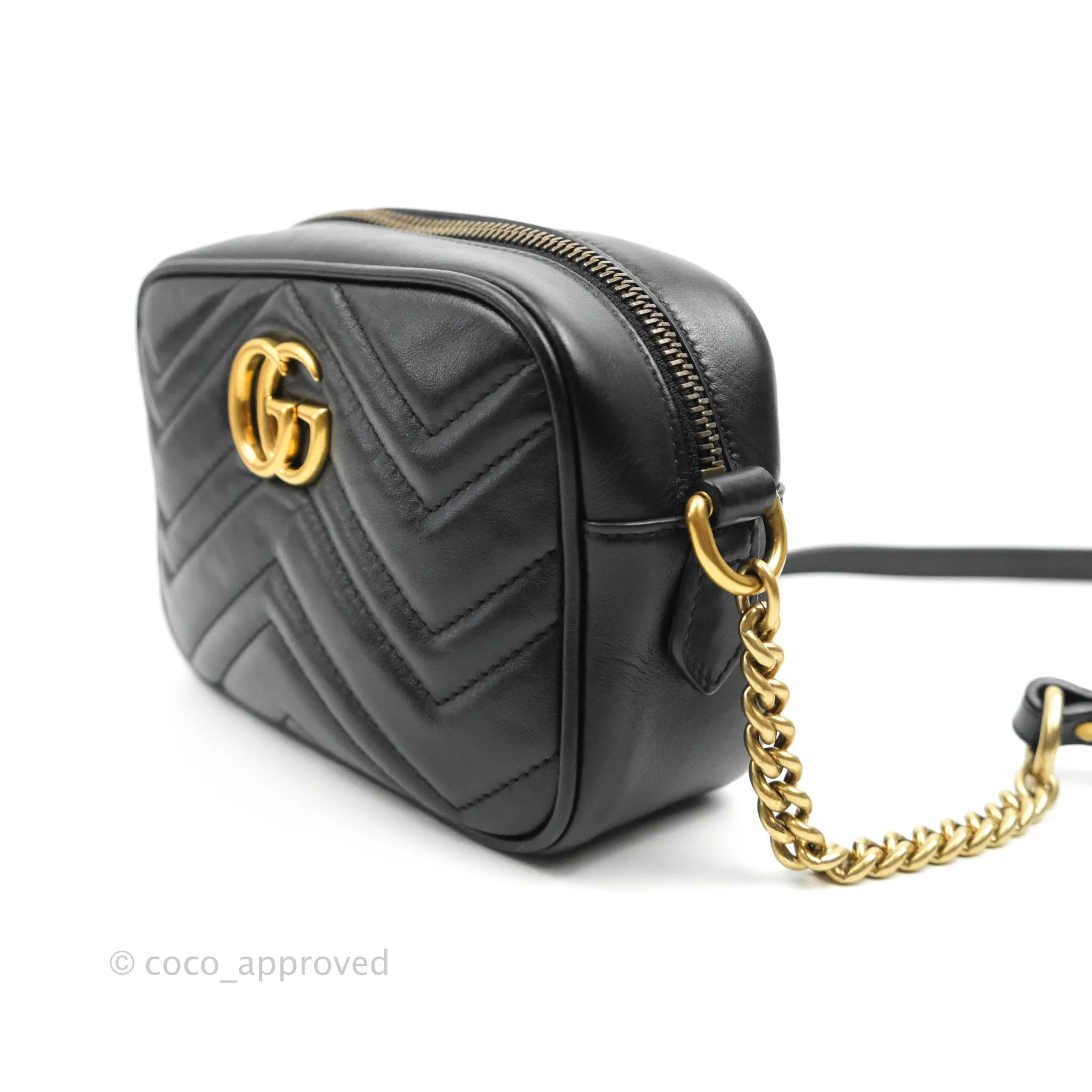 Gucci Mini Matelasse GG Marmont Camera Bag Black Calfskin Gold Hardware