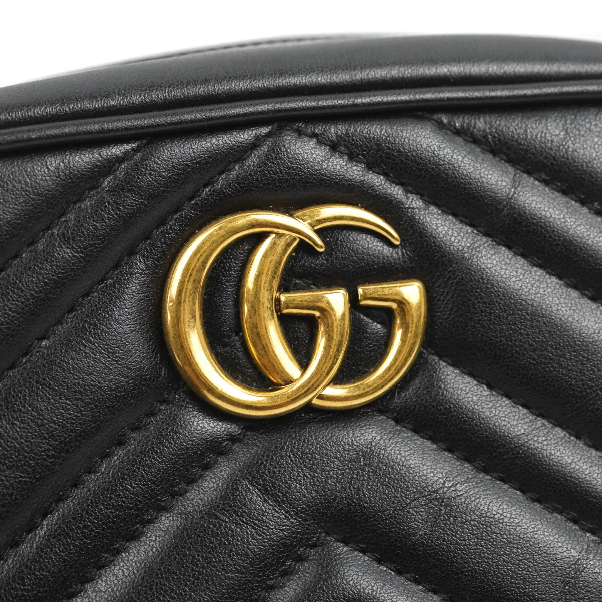 Gucci Mini Matelasse GG Marmont Camera Bag Black Calfskin Gold Hardware