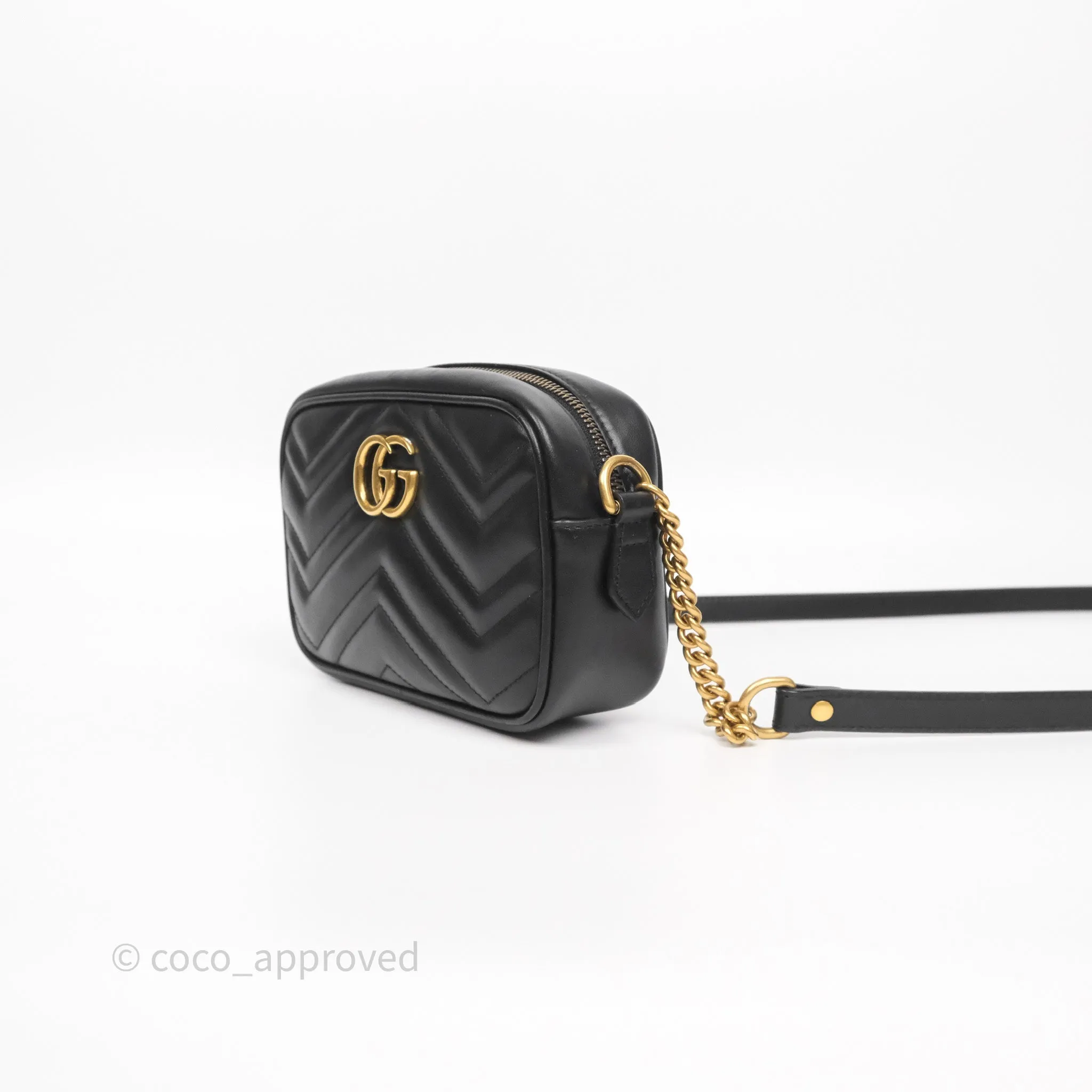 Gucci Mini Matelasse GG Marmont Camera Bag Black Calfskin Gold Hardware