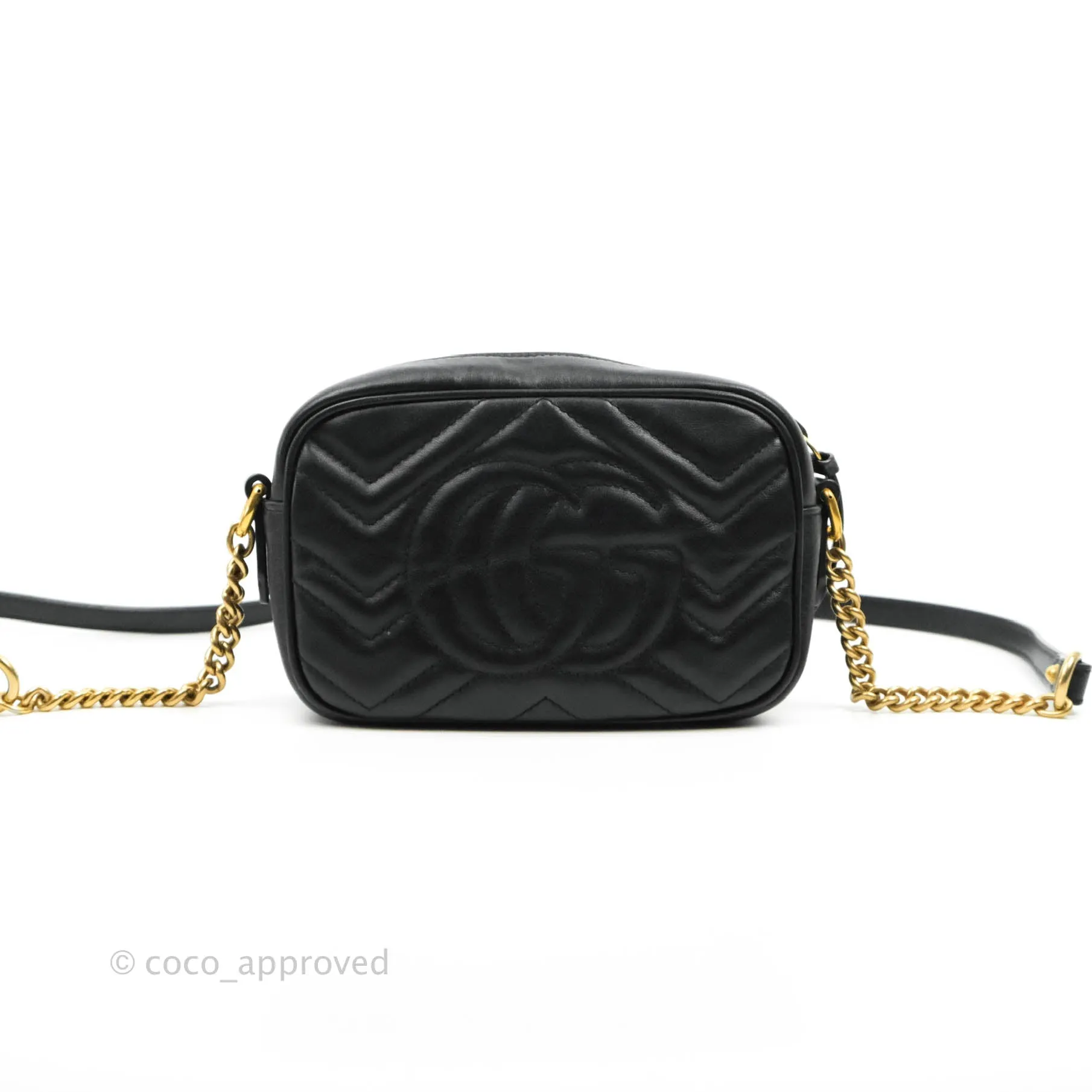 Gucci Mini Matelasse GG Marmont Camera Bag Black Calfskin Gold Hardware