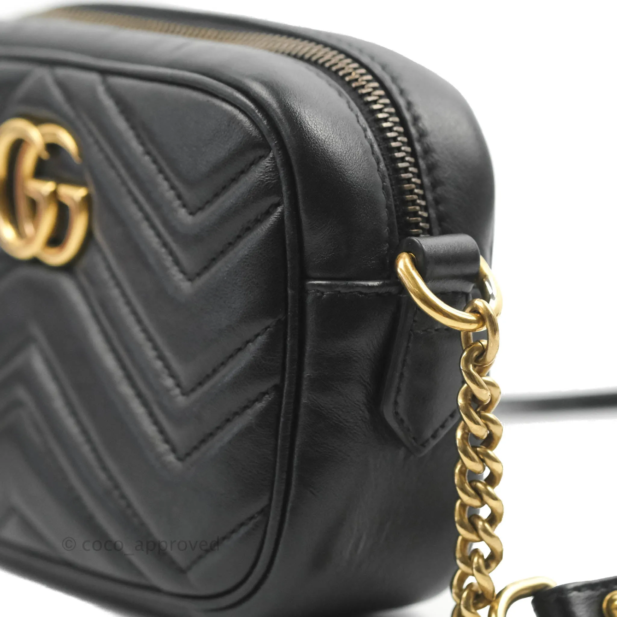 Gucci Mini Matelasse GG Marmont Camera Bag Black Calfskin Gold Hardware