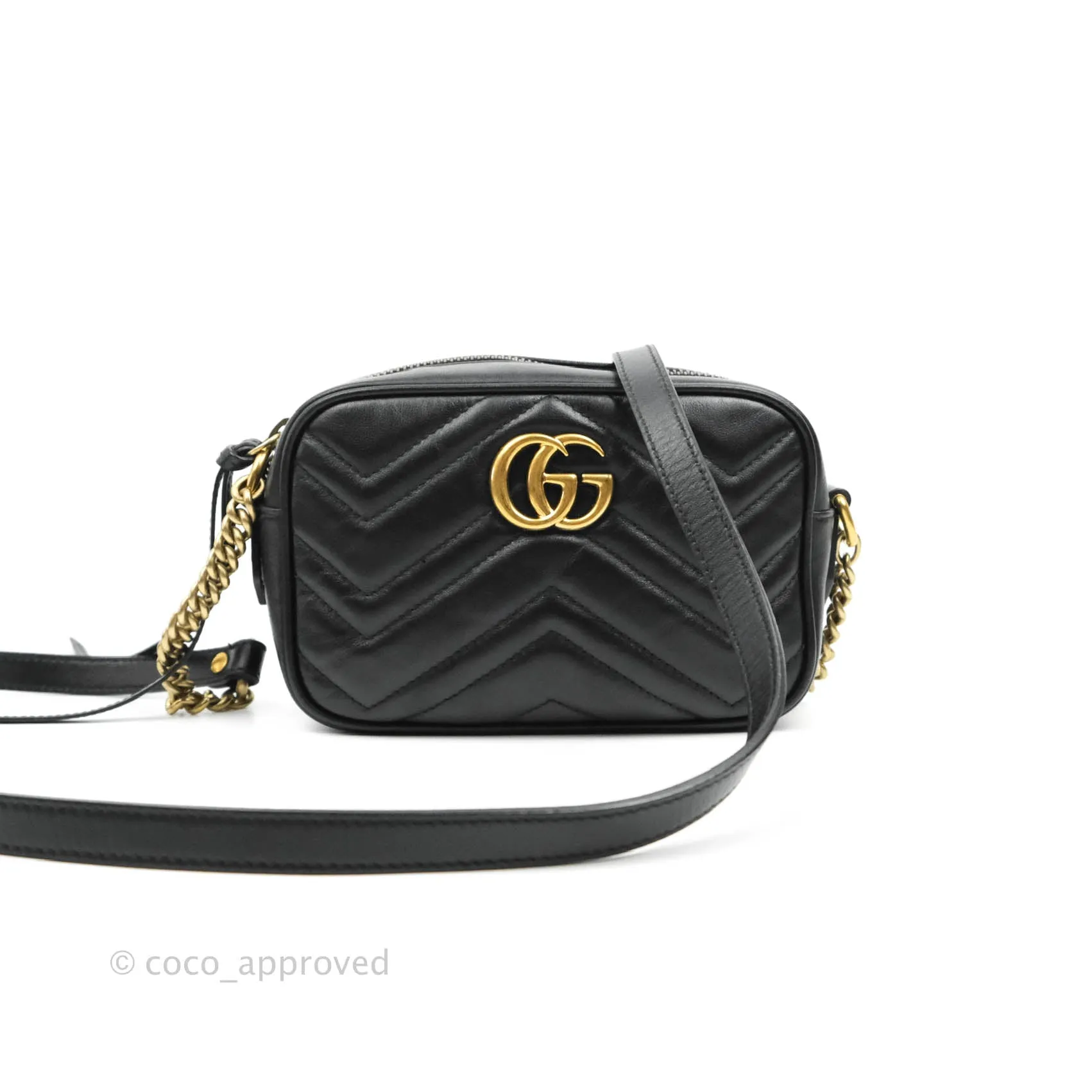 Gucci Mini Matelasse GG Marmont Camera Bag Black Calfskin Gold Hardware