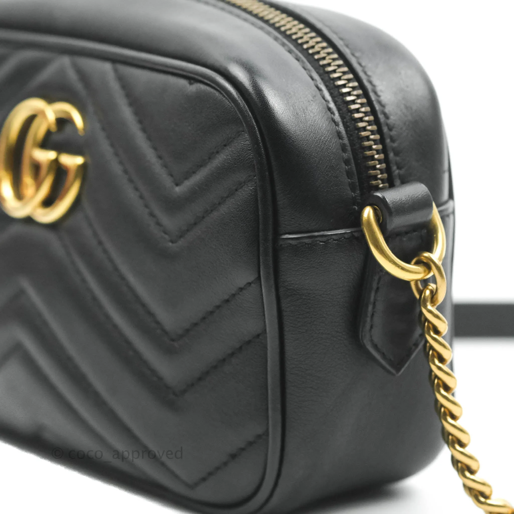 Gucci Mini Matelasse GG Marmont Camera Bag Black Calfskin Gold Hardware