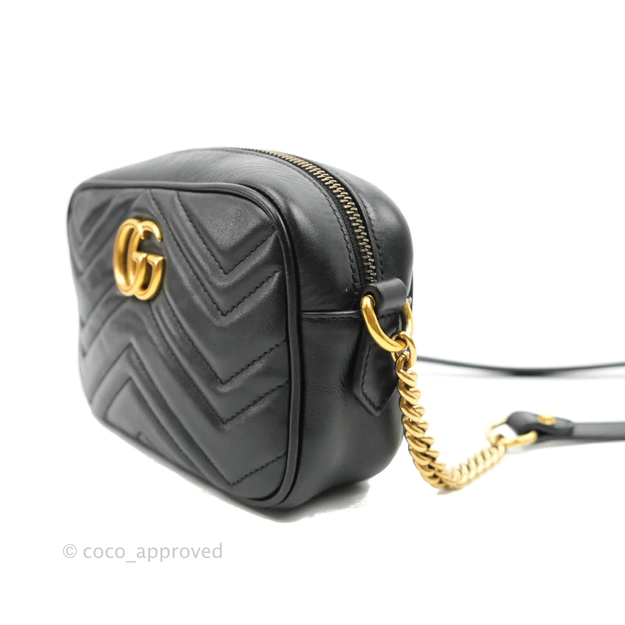 Gucci Mini Matelasse GG Marmont Camera Bag Black Calfskin Gold Hardware
