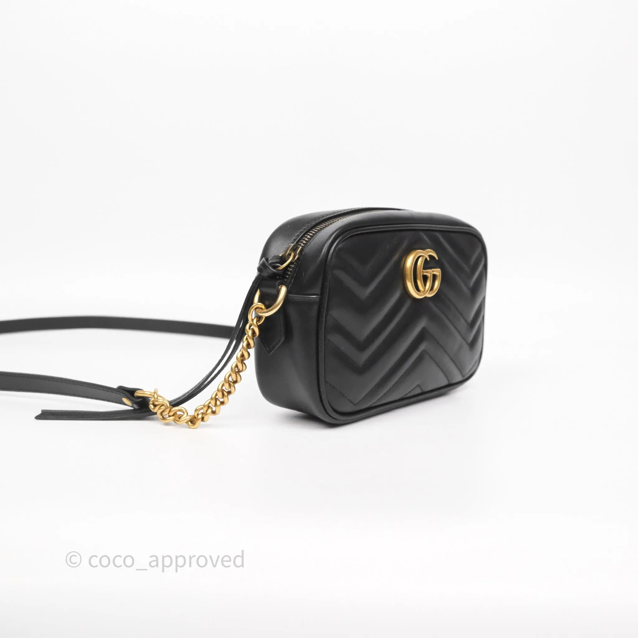 Gucci Mini Matelasse GG Marmont Camera Bag Black Calfskin Gold Hardware