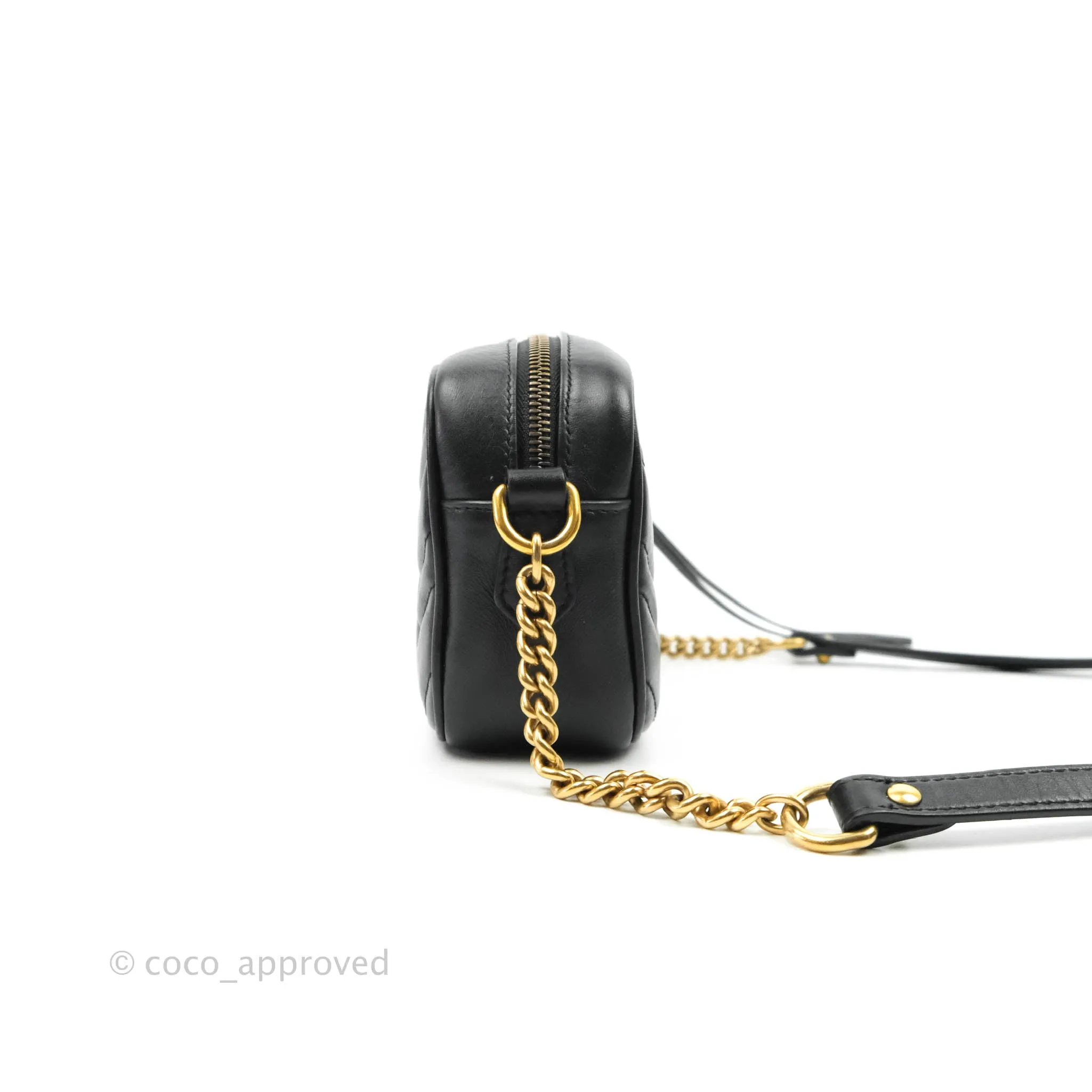 Gucci Mini Matelasse GG Marmont Camera Bag Black Calfskin Gold Hardware