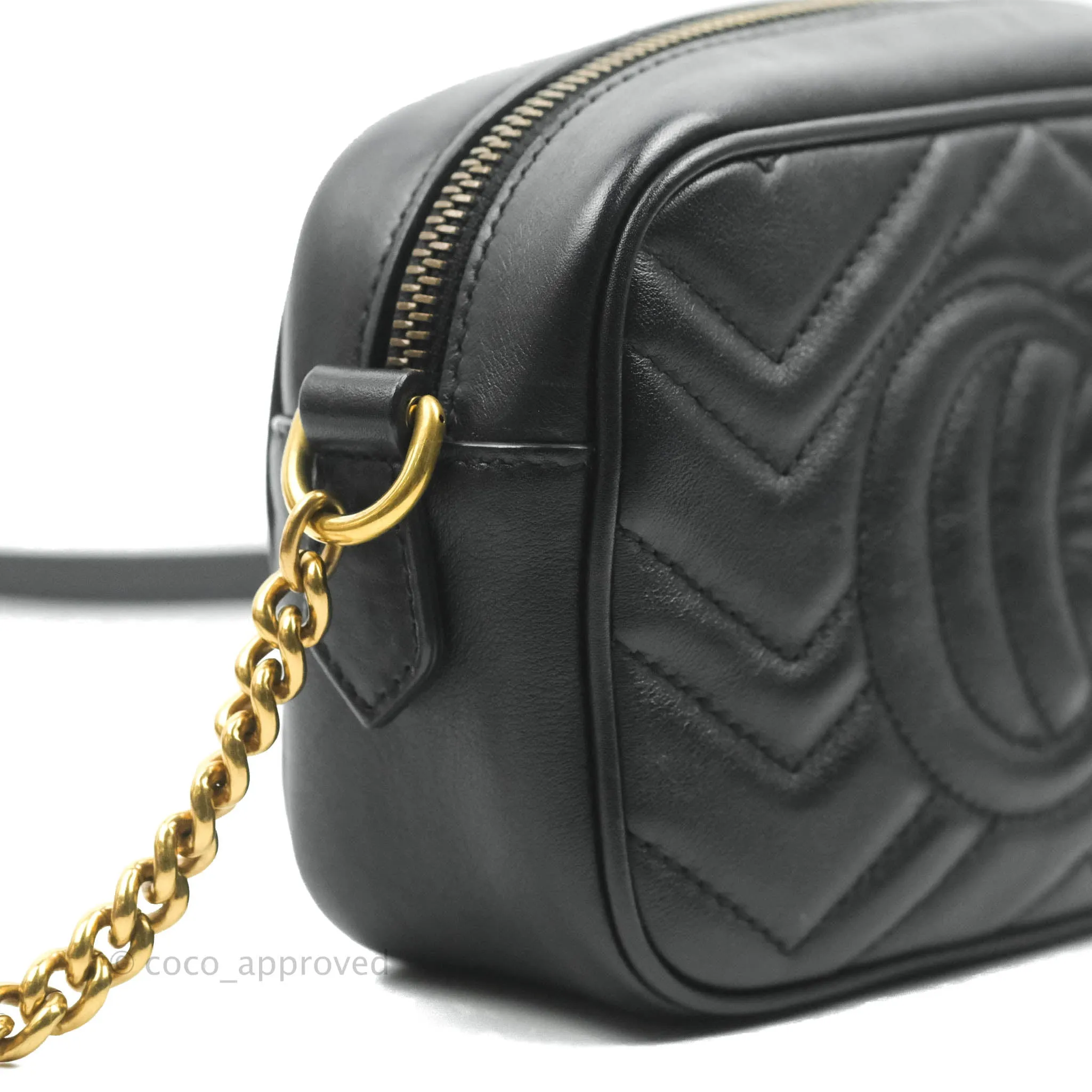 Gucci Mini Matelasse GG Marmont Camera Bag Black Calfskin Gold Hardware