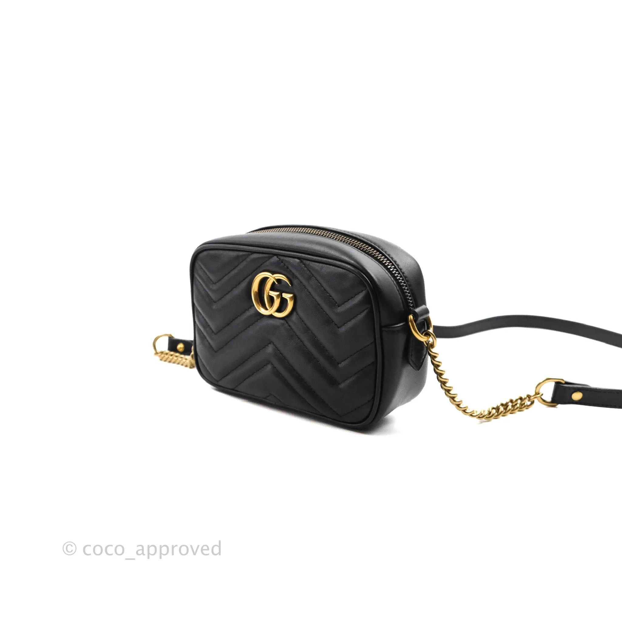 Gucci Mini Matelasse GG Marmont Camera Bag Black Calfskin Gold Hardware