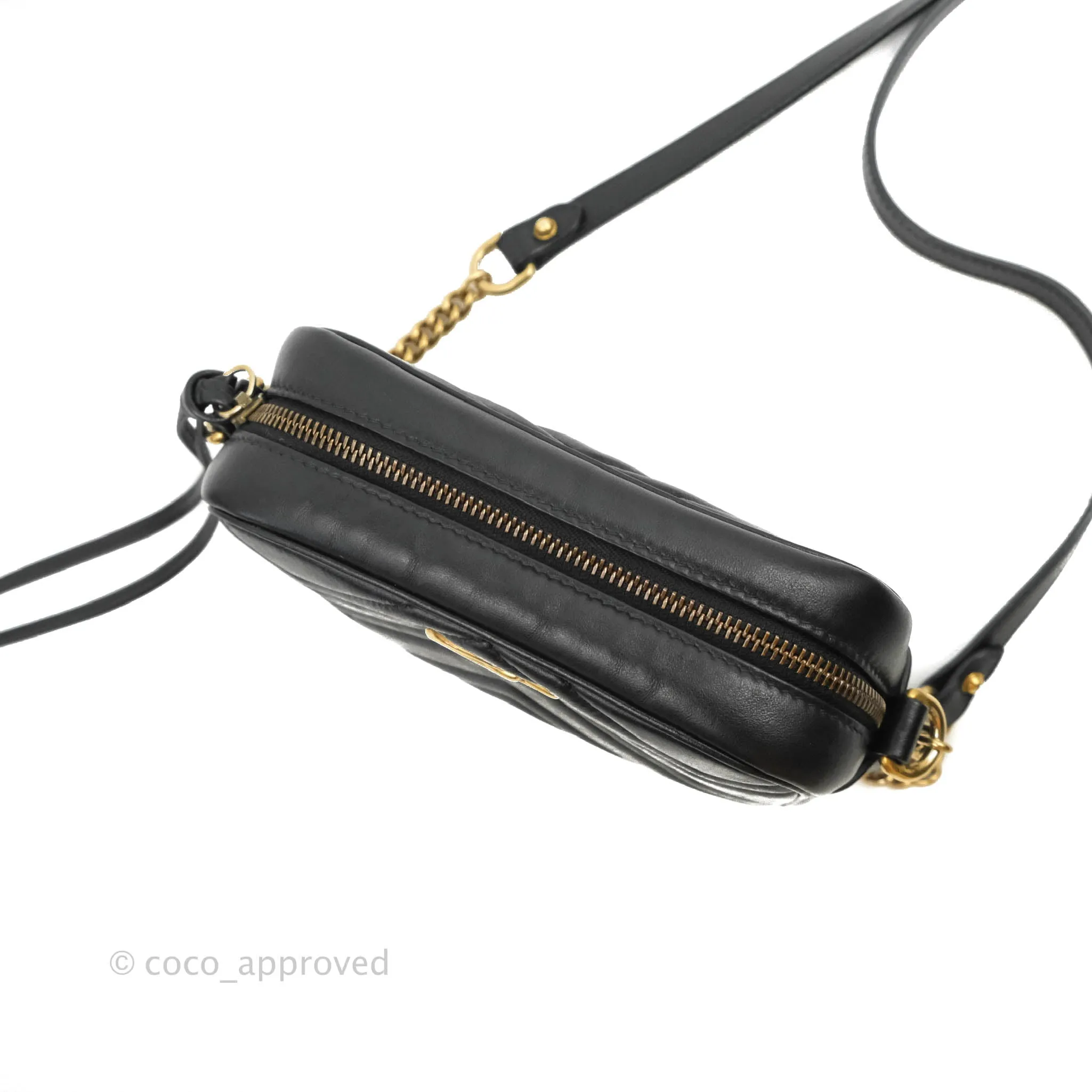 Gucci Mini Matelasse GG Marmont Camera Bag Black Calfskin Gold Hardware