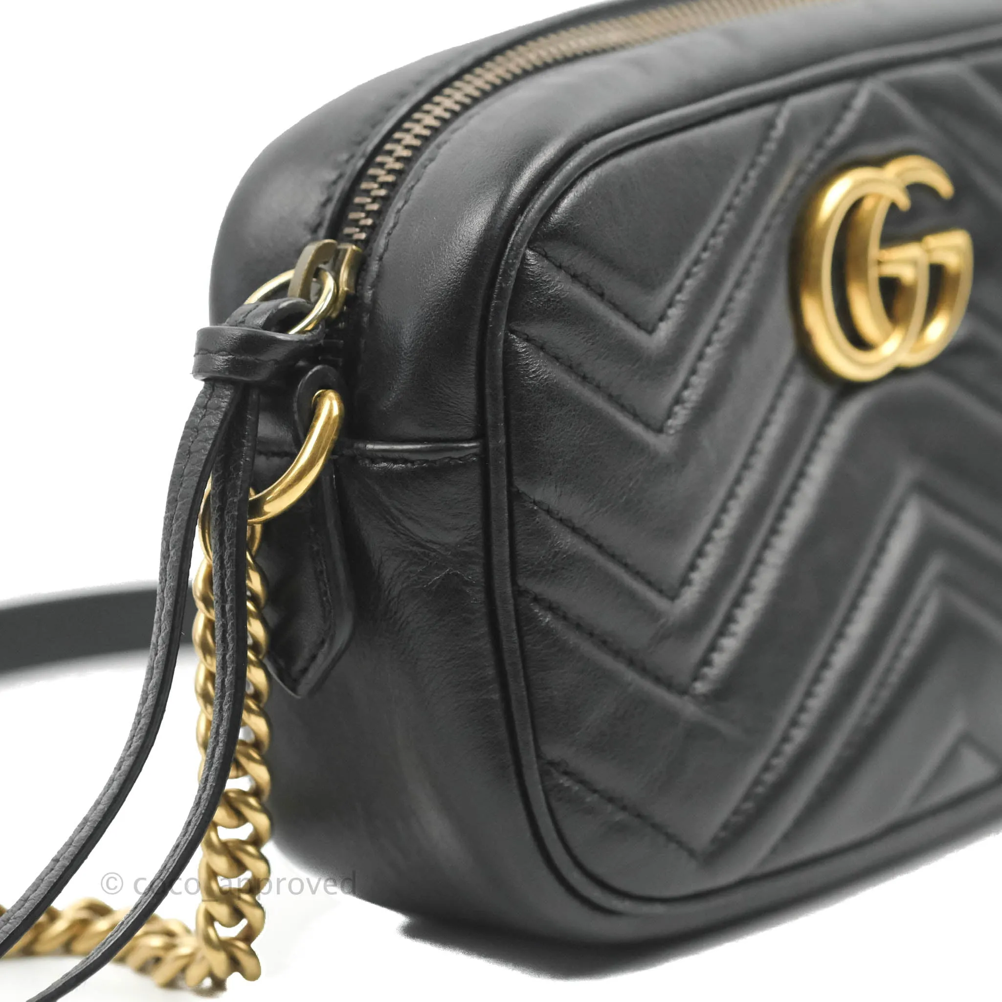 Gucci Mini Matelasse GG Marmont Camera Bag Black Calfskin Gold Hardware