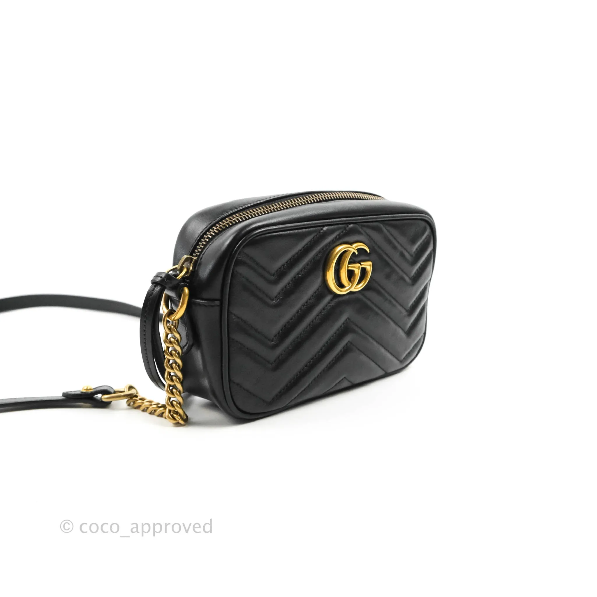 Gucci Mini Matelasse GG Marmont Camera Bag Black Calfskin Gold Hardware