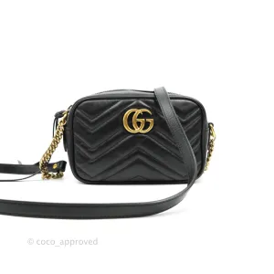 Gucci Mini Matelasse GG Marmont Camera Bag Black Calfskin Gold Hardware