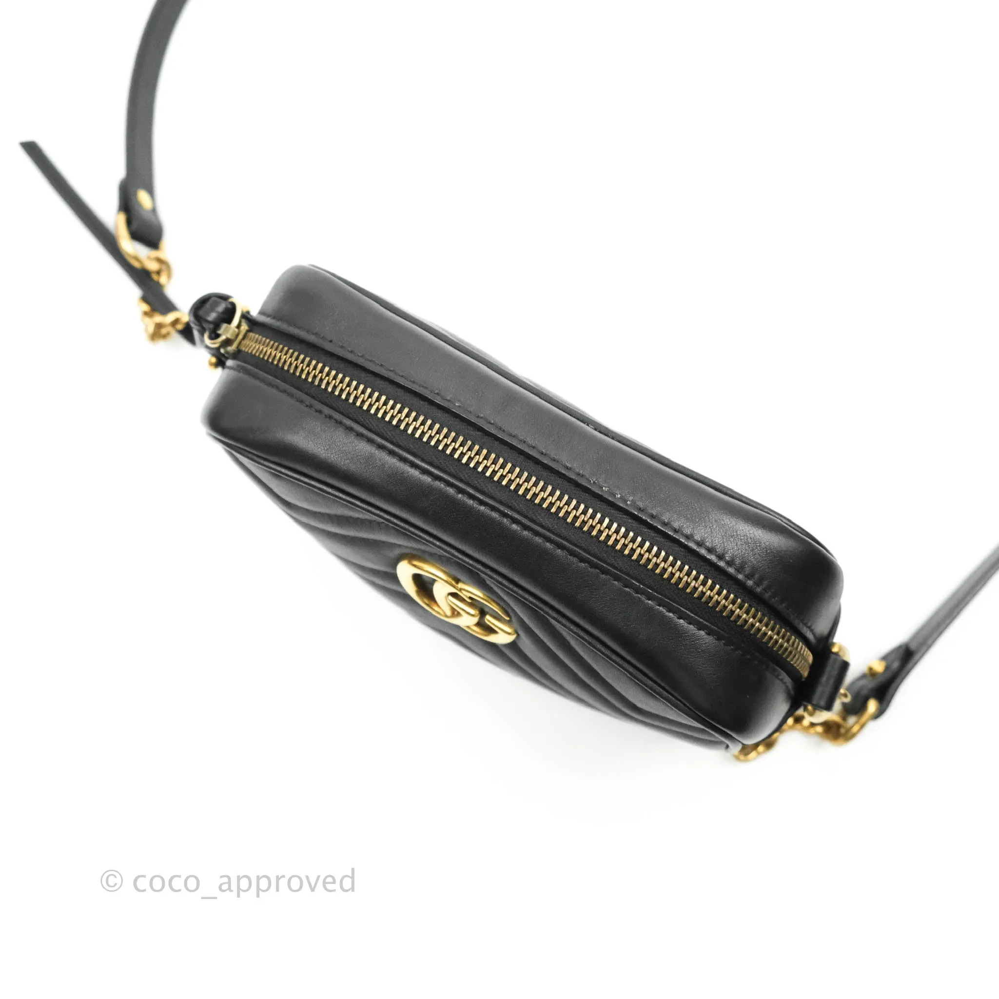 Gucci Mini Matelasse GG Marmont Camera Bag Black Calfskin Gold Hardware