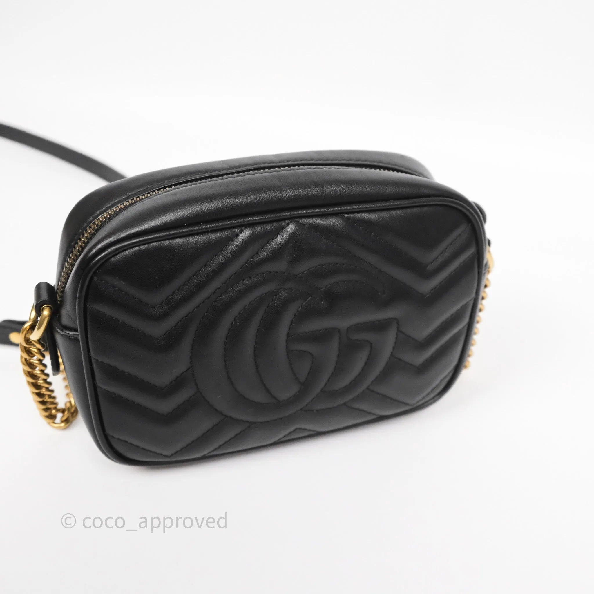 Gucci Mini Matelasse GG Marmont Camera Bag Black Calfskin Gold Hardware