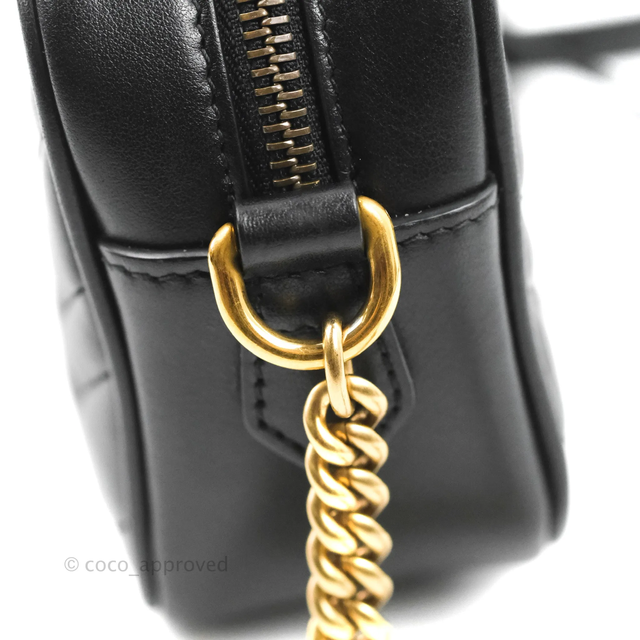 Gucci Mini Matelasse GG Marmont Camera Bag Black Calfskin Gold Hardware