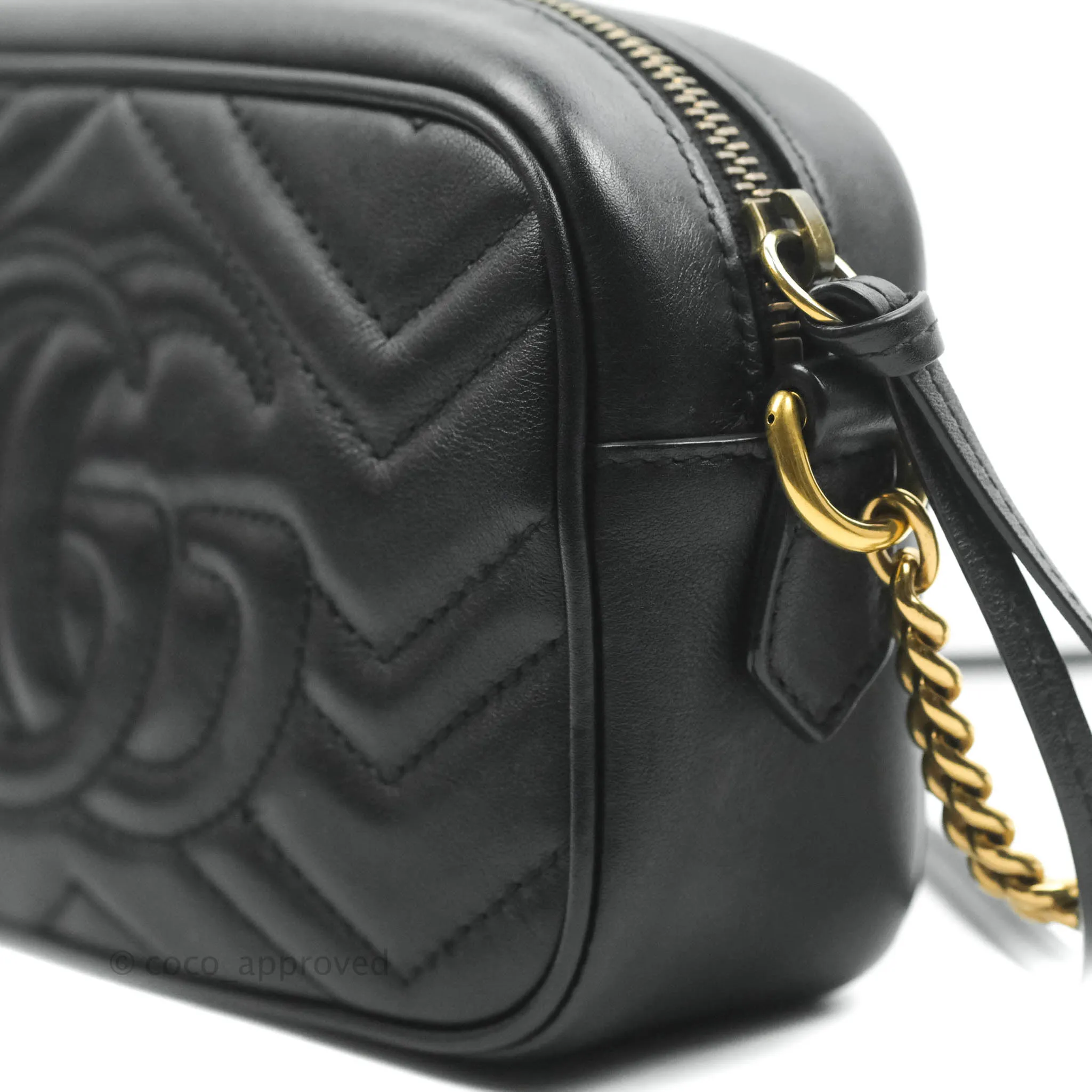 Gucci Mini Matelasse GG Marmont Camera Bag Black Calfskin Gold Hardware