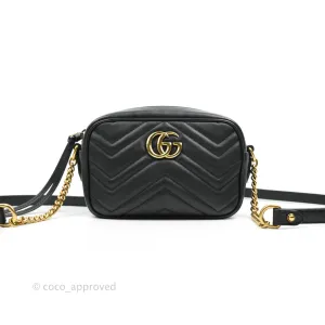 Gucci Mini Matelasse GG Marmont Camera Bag Black Calfskin Gold Hardware