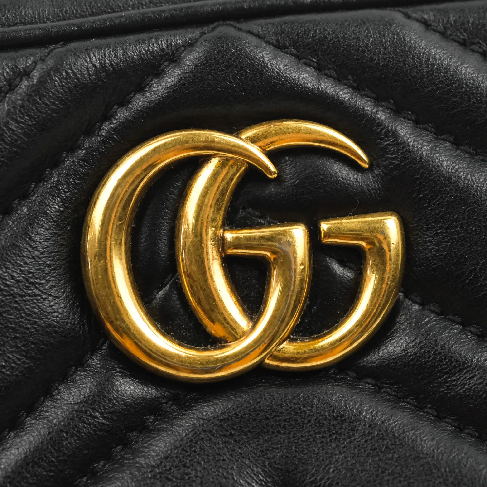 Gucci Mini Matelasse GG Marmont Camera Bag Black Calfskin Gold Hardware