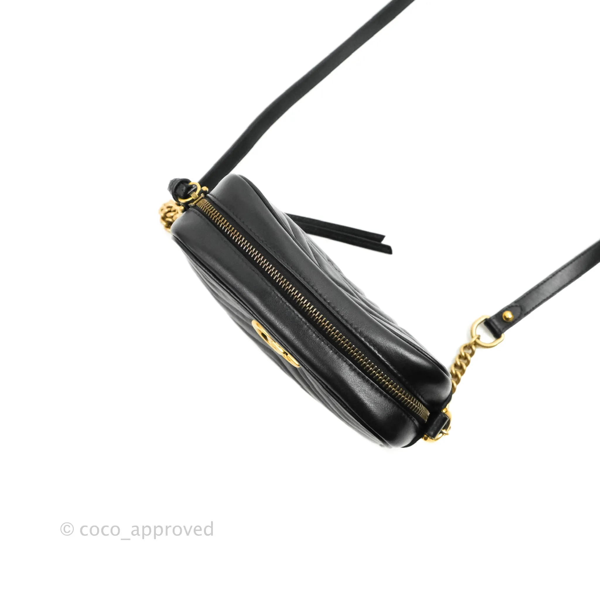 Gucci Mini Matelasse GG Marmont Camera Bag Black Calfskin Gold Hardware