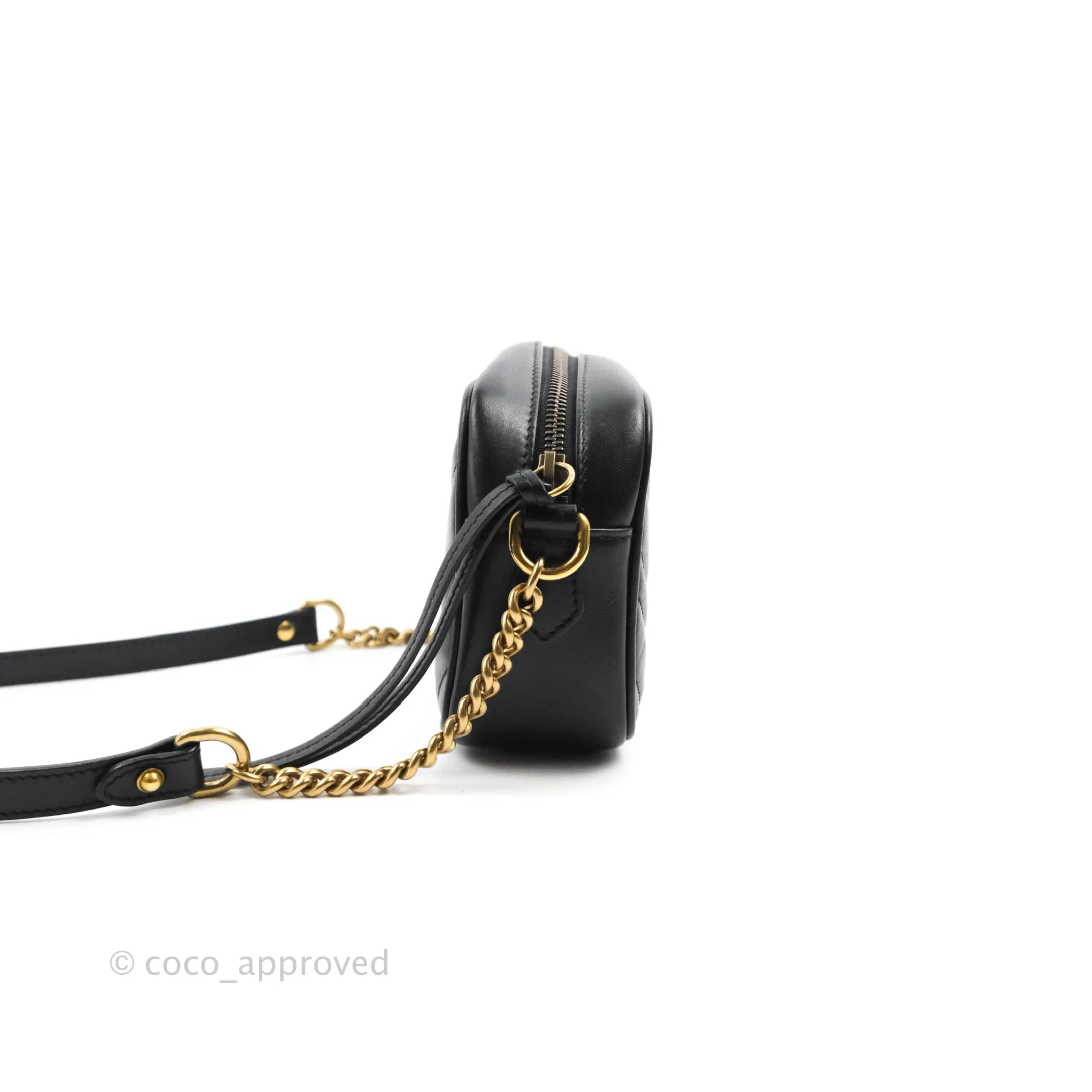 Gucci Mini Matelasse GG Marmont Camera Bag Black Calfskin Gold Hardware