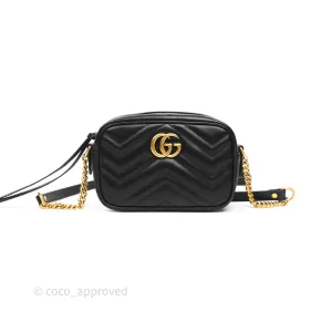 Gucci Mini Matelasse GG Marmont Camera Bag Black Calfskin Gold Hardware