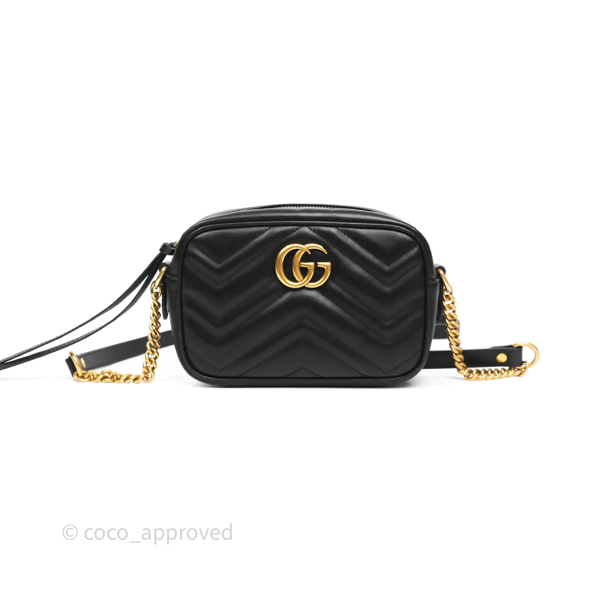 Gucci Mini Matelasse GG Marmont Camera Bag Black Calfskin Gold Hardware