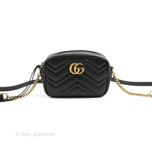 Gucci Mini Matelasse GG Marmont Camera Bag Black Calfskin Gold Hardware