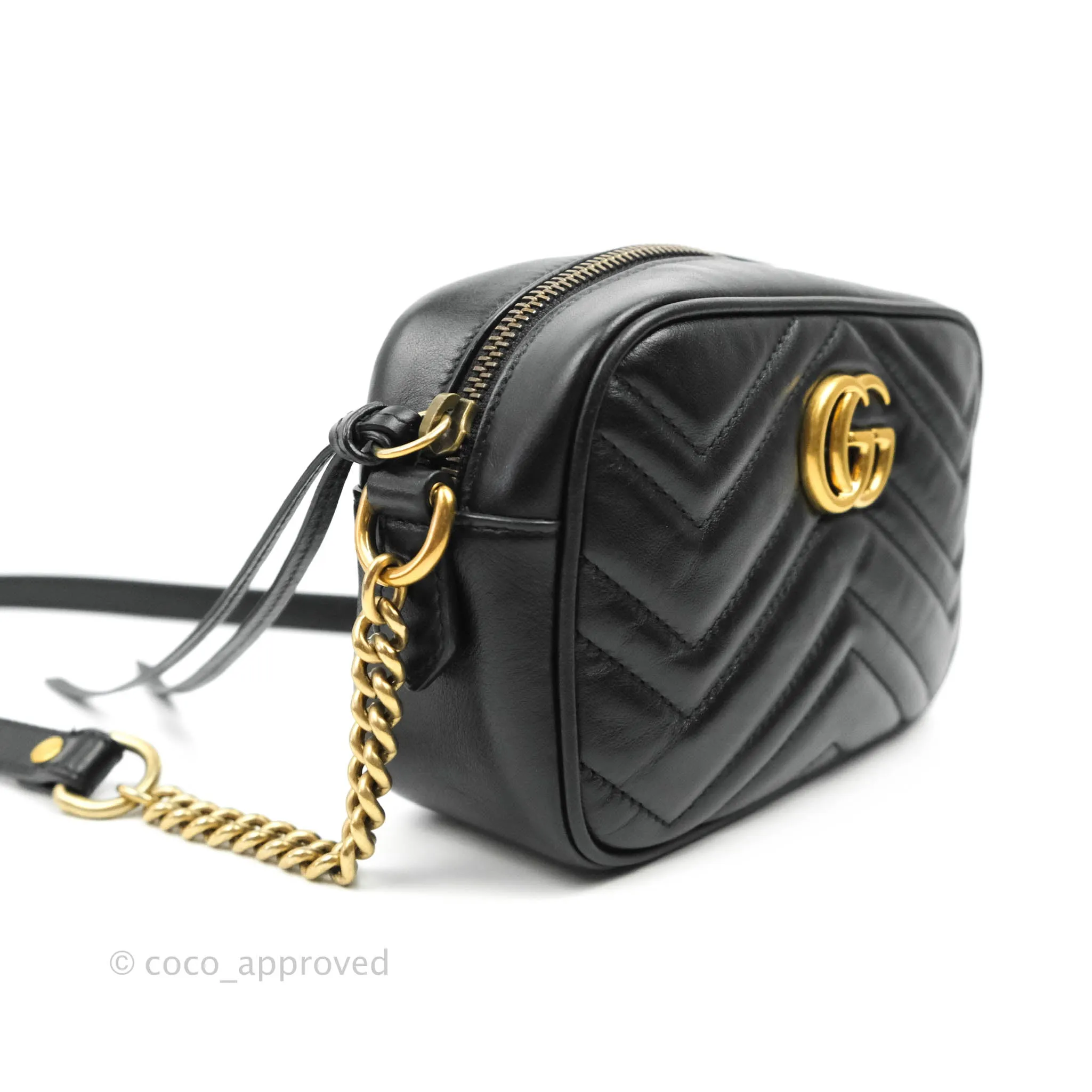 Gucci Mini Matelasse GG Marmont Camera Bag Black Calfskin Gold Hardware