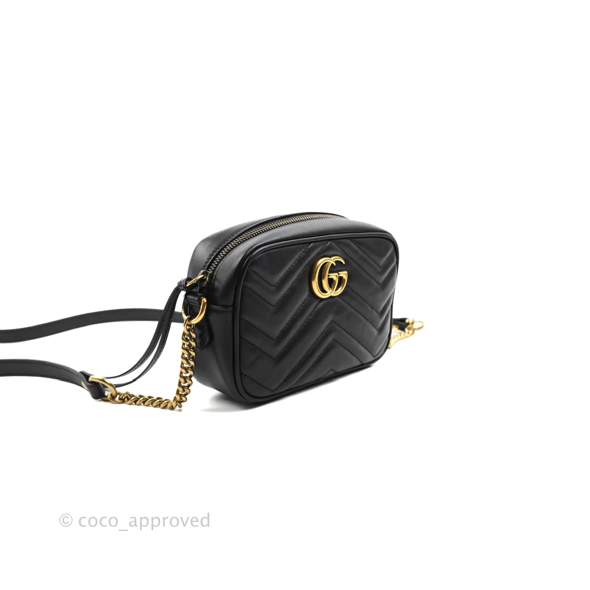 Gucci Mini Matelasse GG Marmont Camera Bag Black Calfskin Gold Hardware