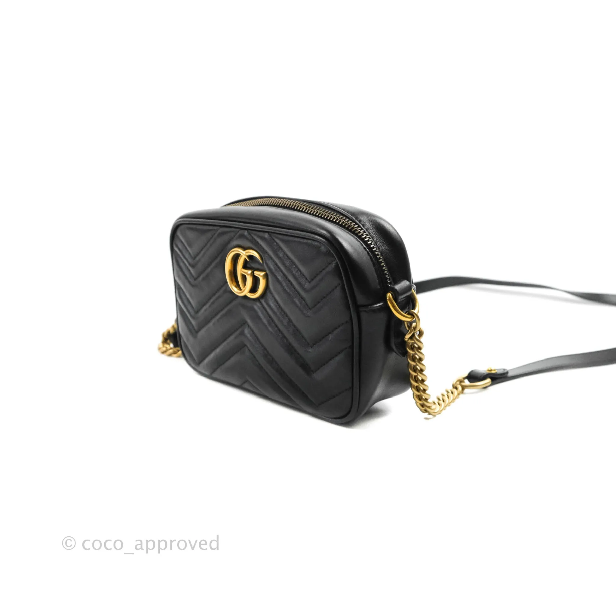 Gucci Mini Matelasse GG Marmont Camera Bag Black Calfskin Gold Hardware