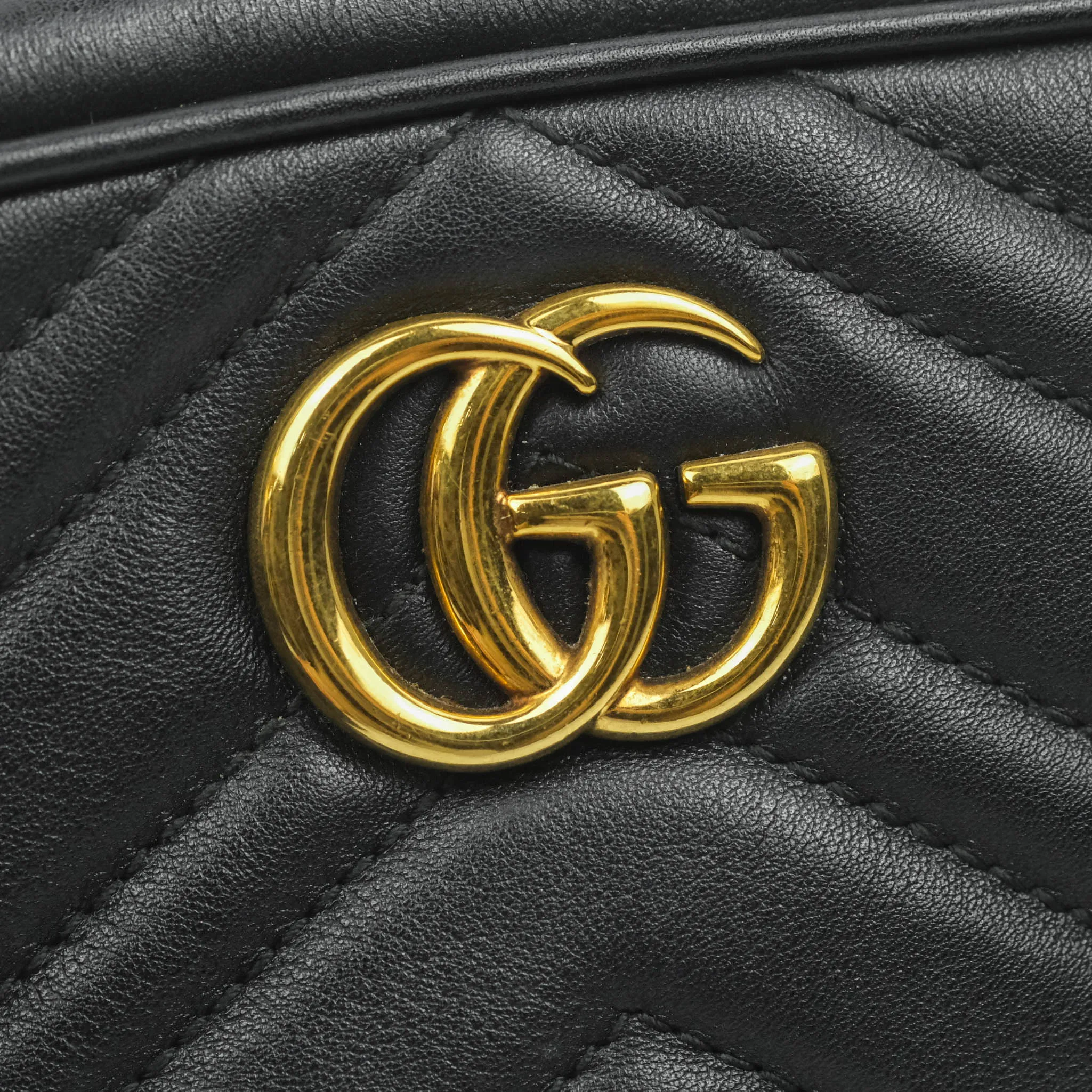 Gucci Mini Matelasse GG Marmont Camera Bag Black Calfskin Gold Hardware