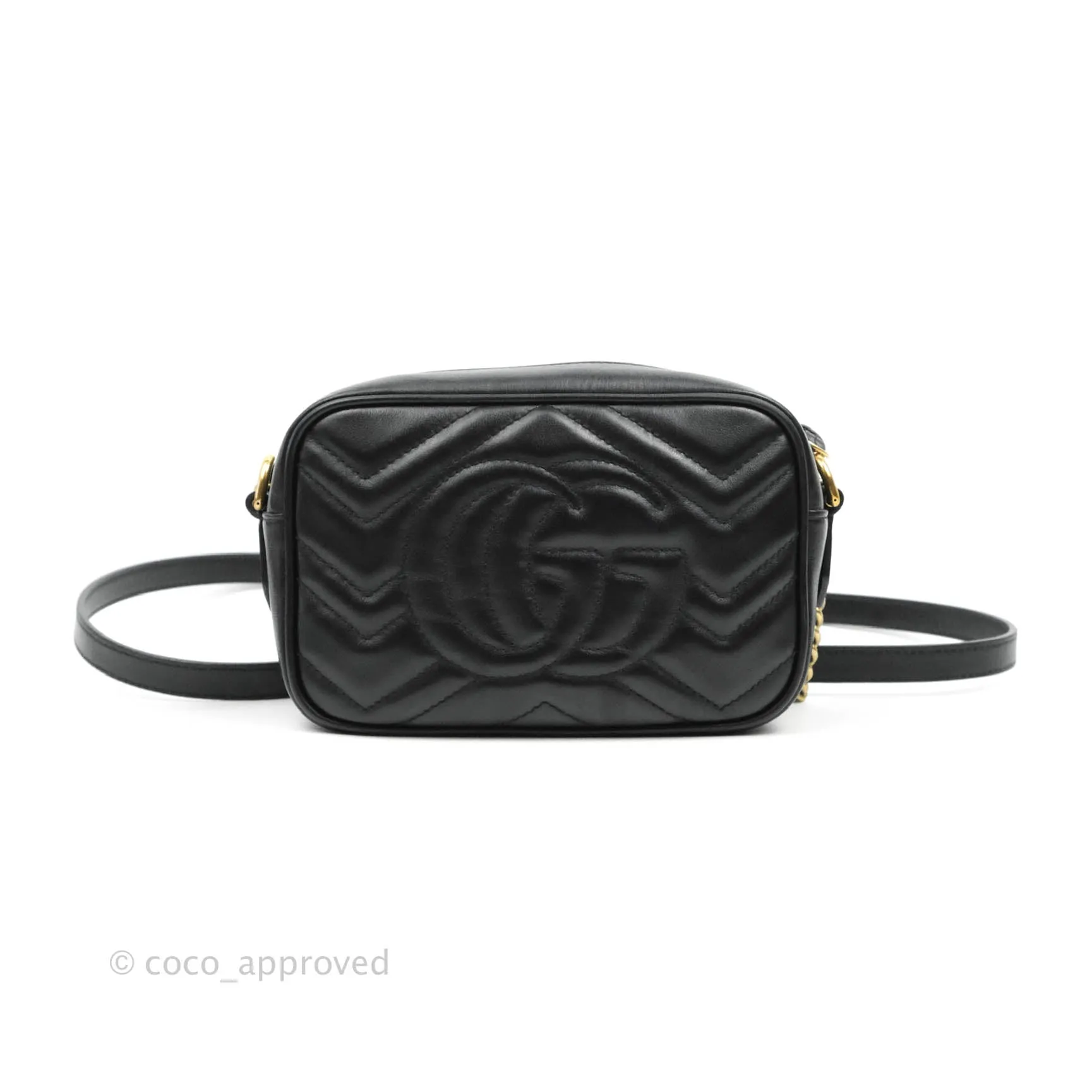 Gucci Mini Matelasse GG Marmont Camera Bag Black Calfskin Gold Hardware